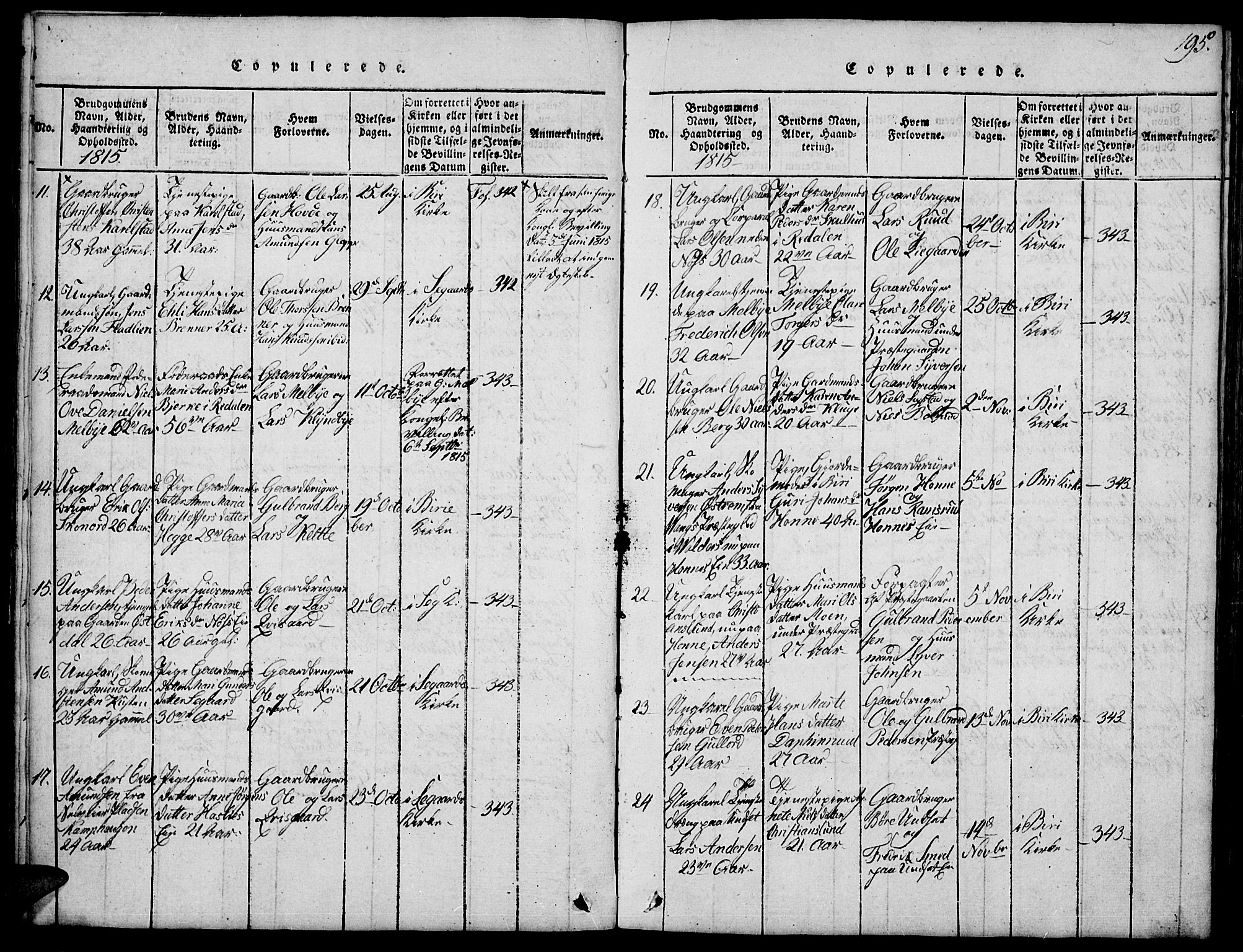 Biri prestekontor, SAH/PREST-096/H/Ha/Hab/L0001: Parish register (copy) no. 1, 1814-1828, p. 195