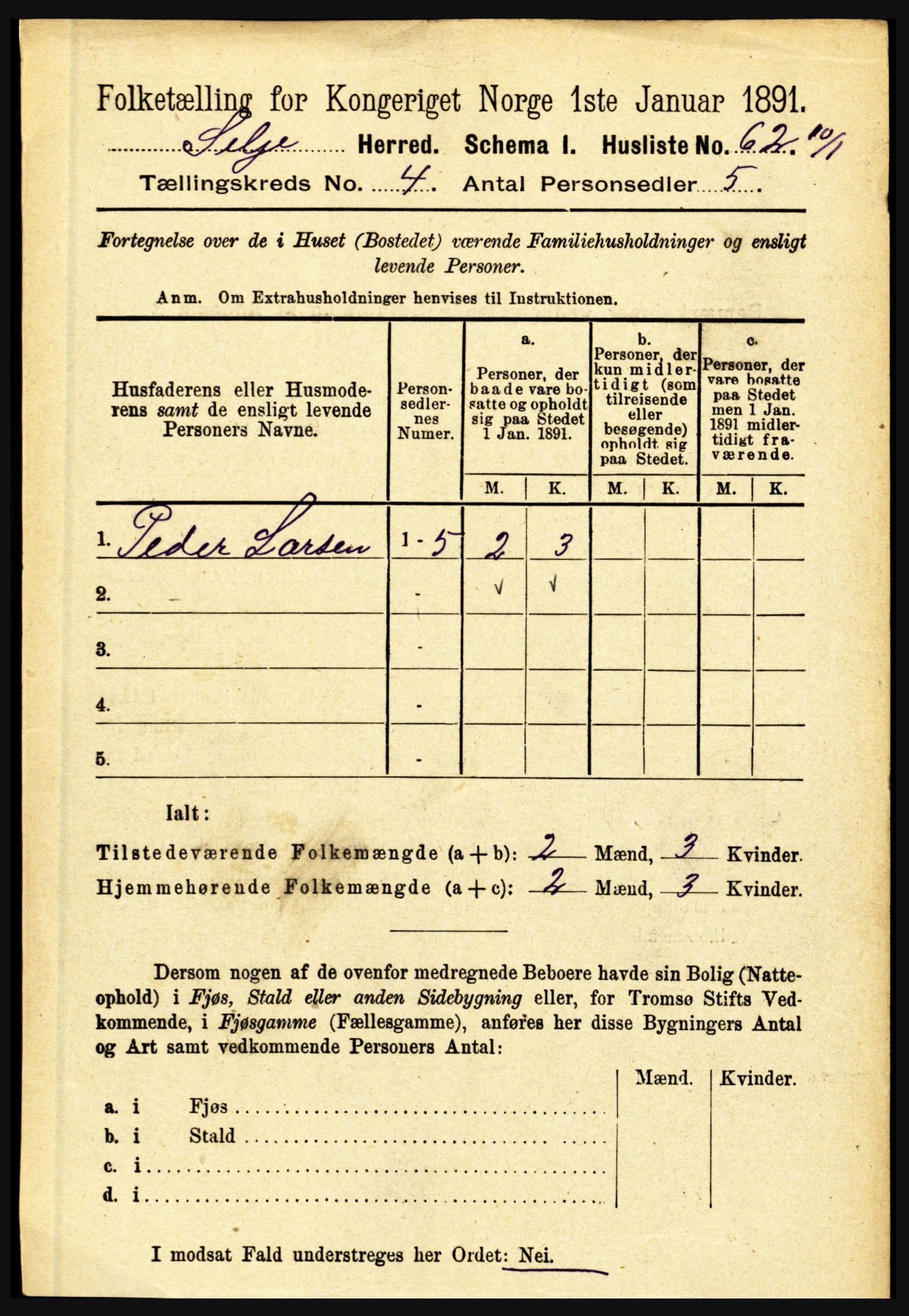 RA, 1891 census for 1441 Selje, 1891, p. 966