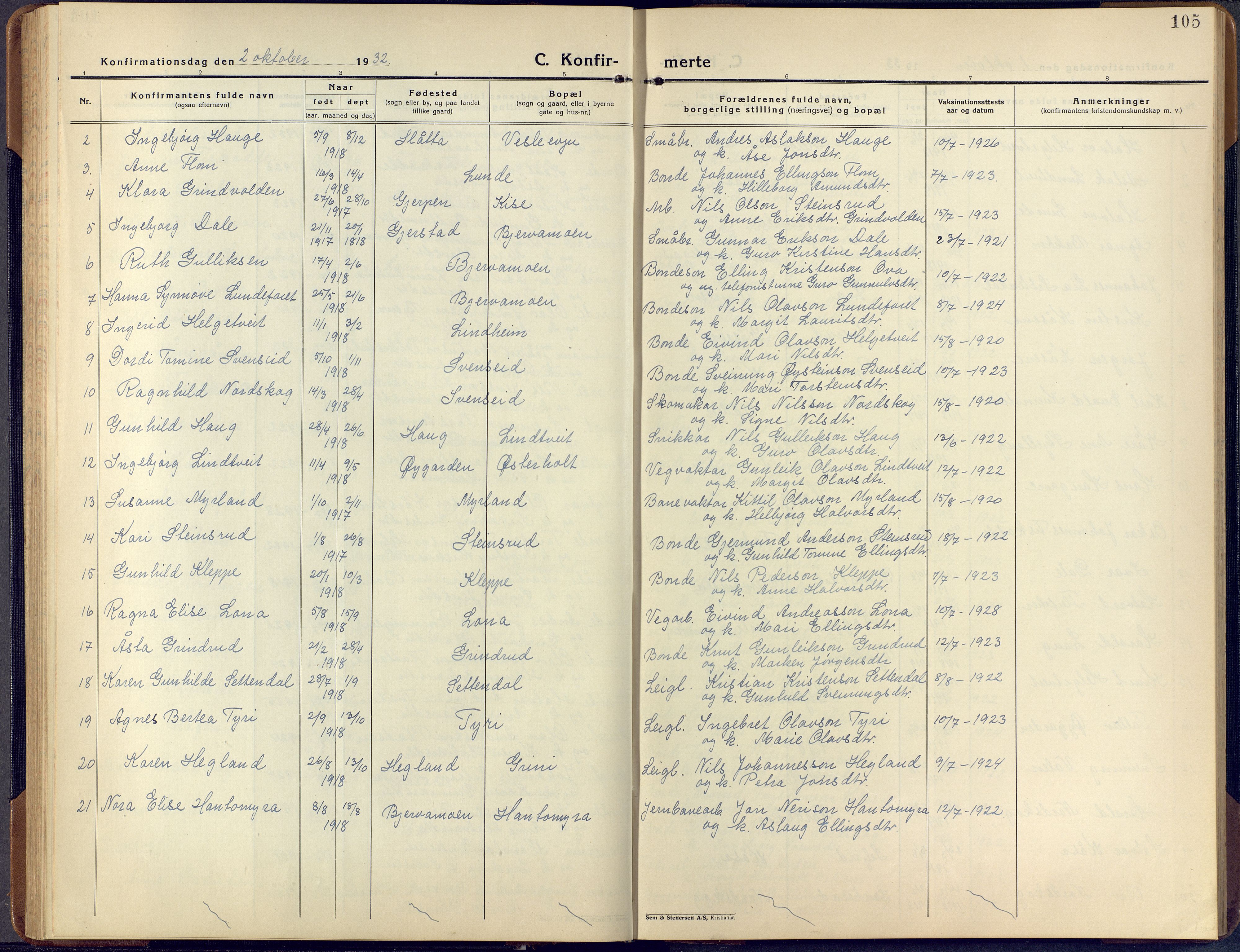 Lunde kirkebøker, SAKO/A-282/F/Fa/L0006: Parish register (official) no. I 6, 1922-1940, p. 105