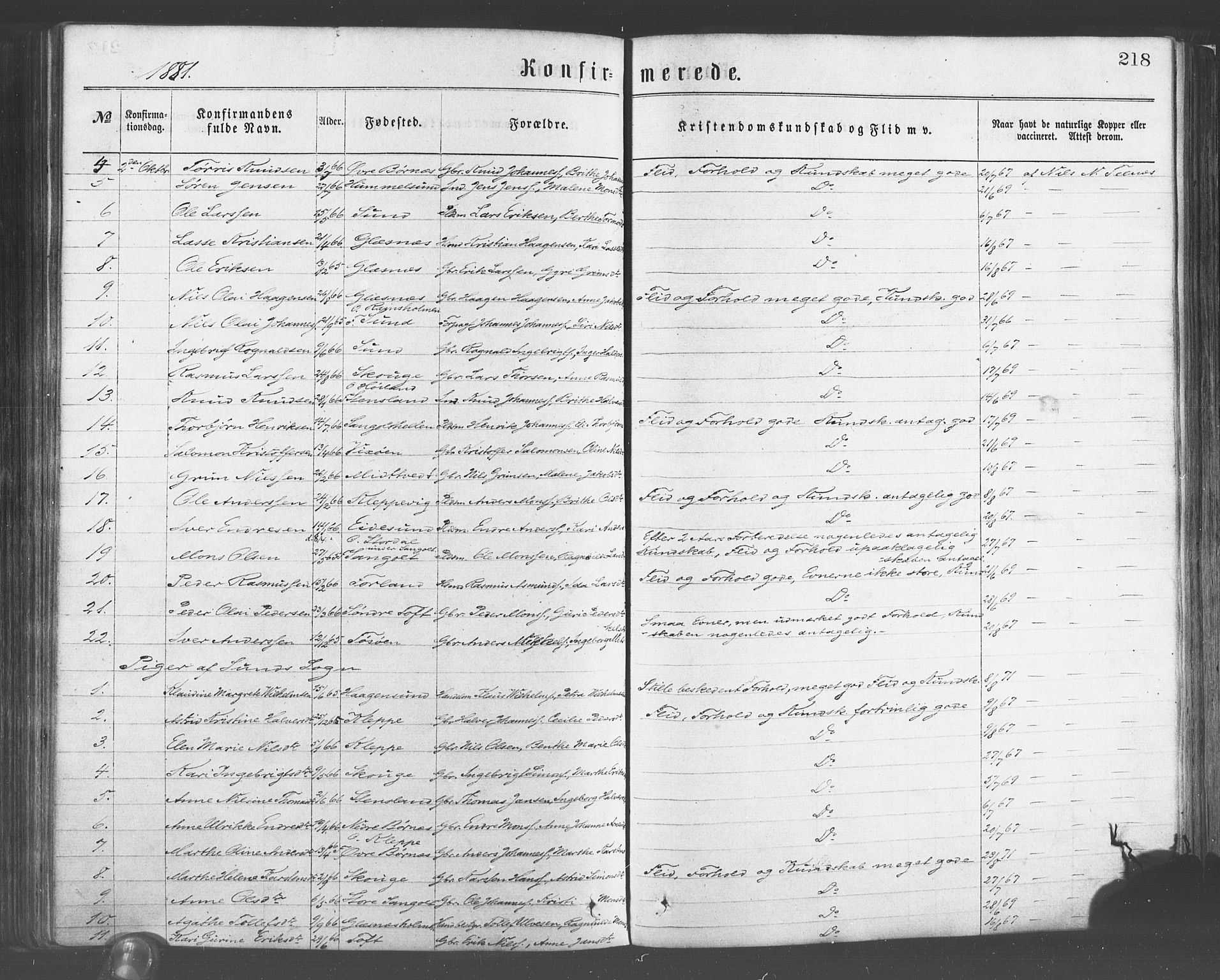 Sund sokneprestembete, AV/SAB-A-99930: Parish register (official) no. A 15, 1867-1881, p. 218