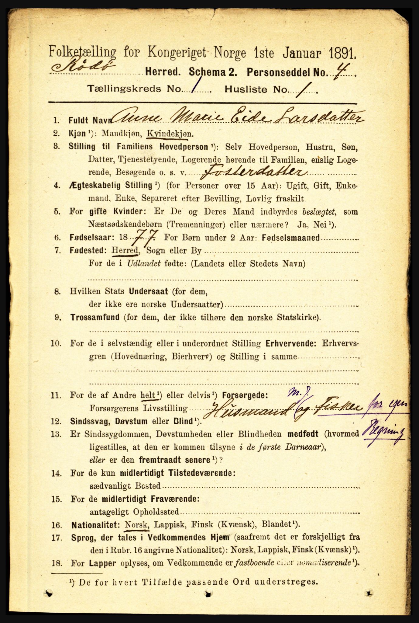 RA, 1891 census for 1836 Rødøy, 1891, p. 40