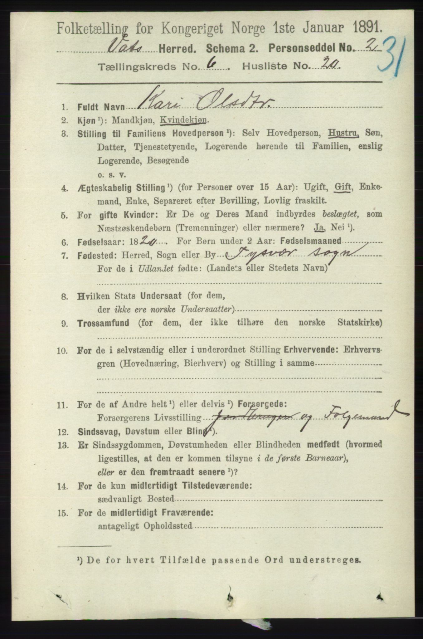 RA, 1891 census for 1155 Vats, 1891, p. 1055