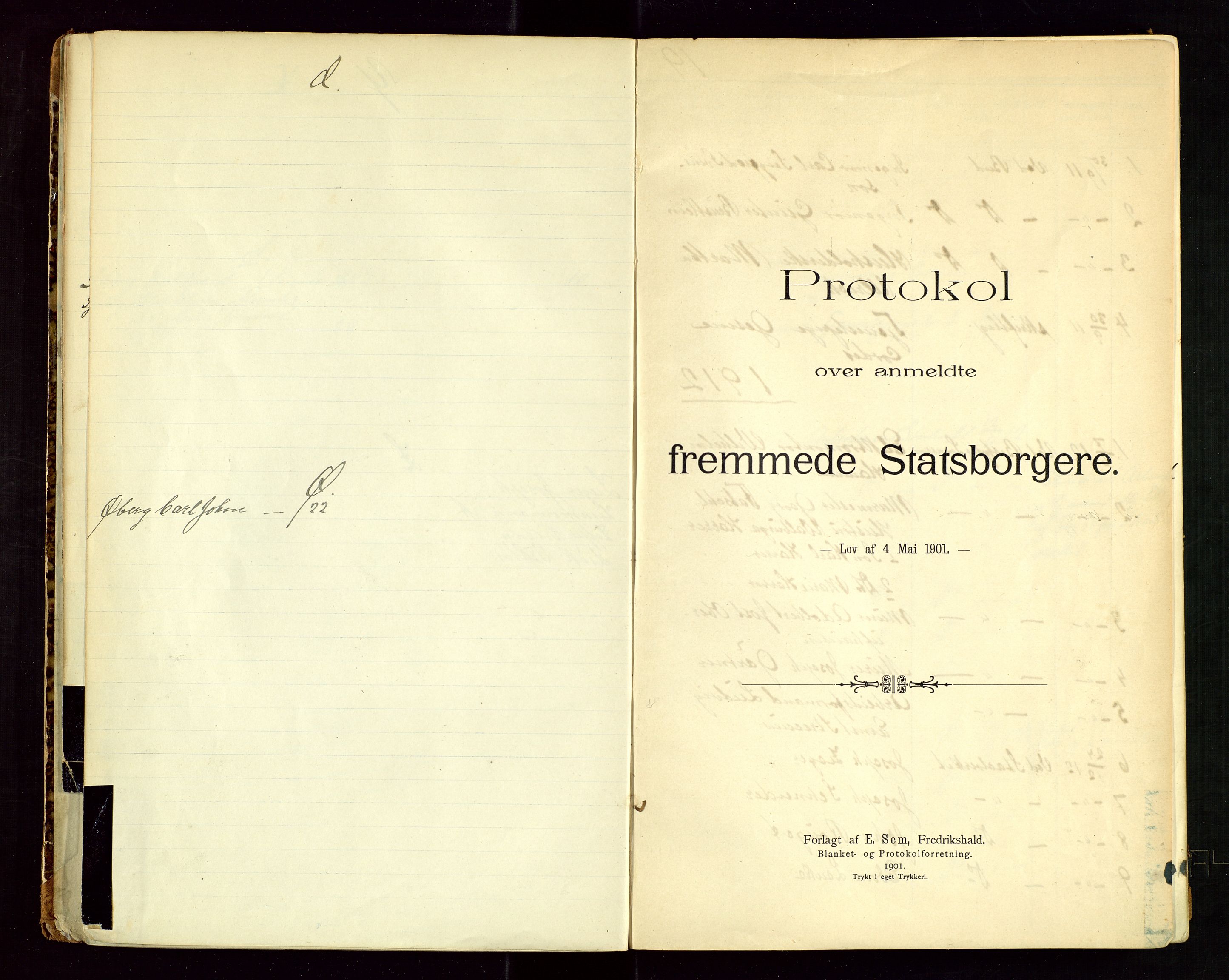 Strand og Forsand lensmannskontor, SAST/A-100451/Fe/L0001: "Protokoll over fremmede Statsborgere", 1912-1963