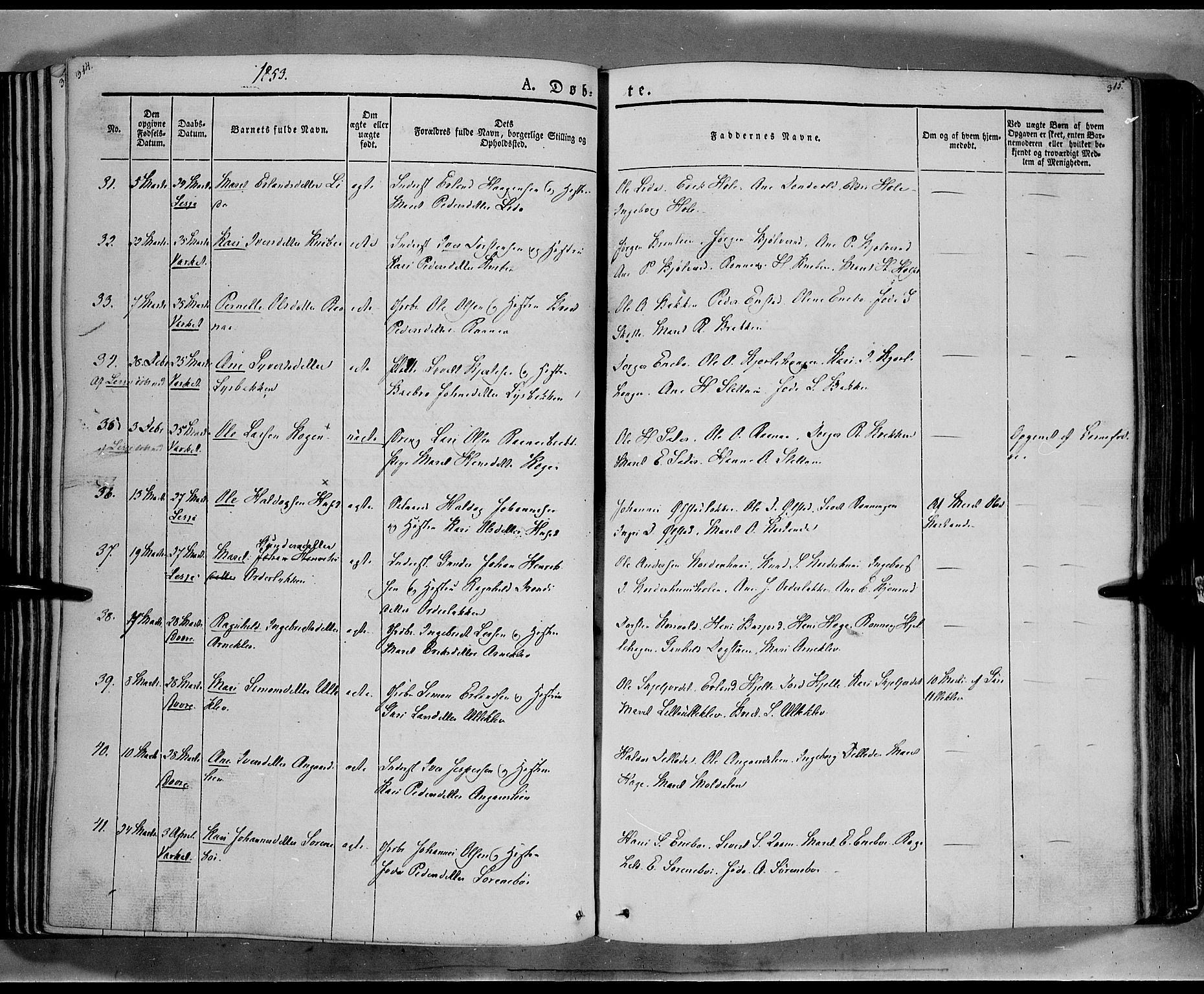 Lesja prestekontor, SAH/PREST-068/H/Ha/Haa/L0006: Parish register (official) no. 6A, 1843-1854, p. 314-315