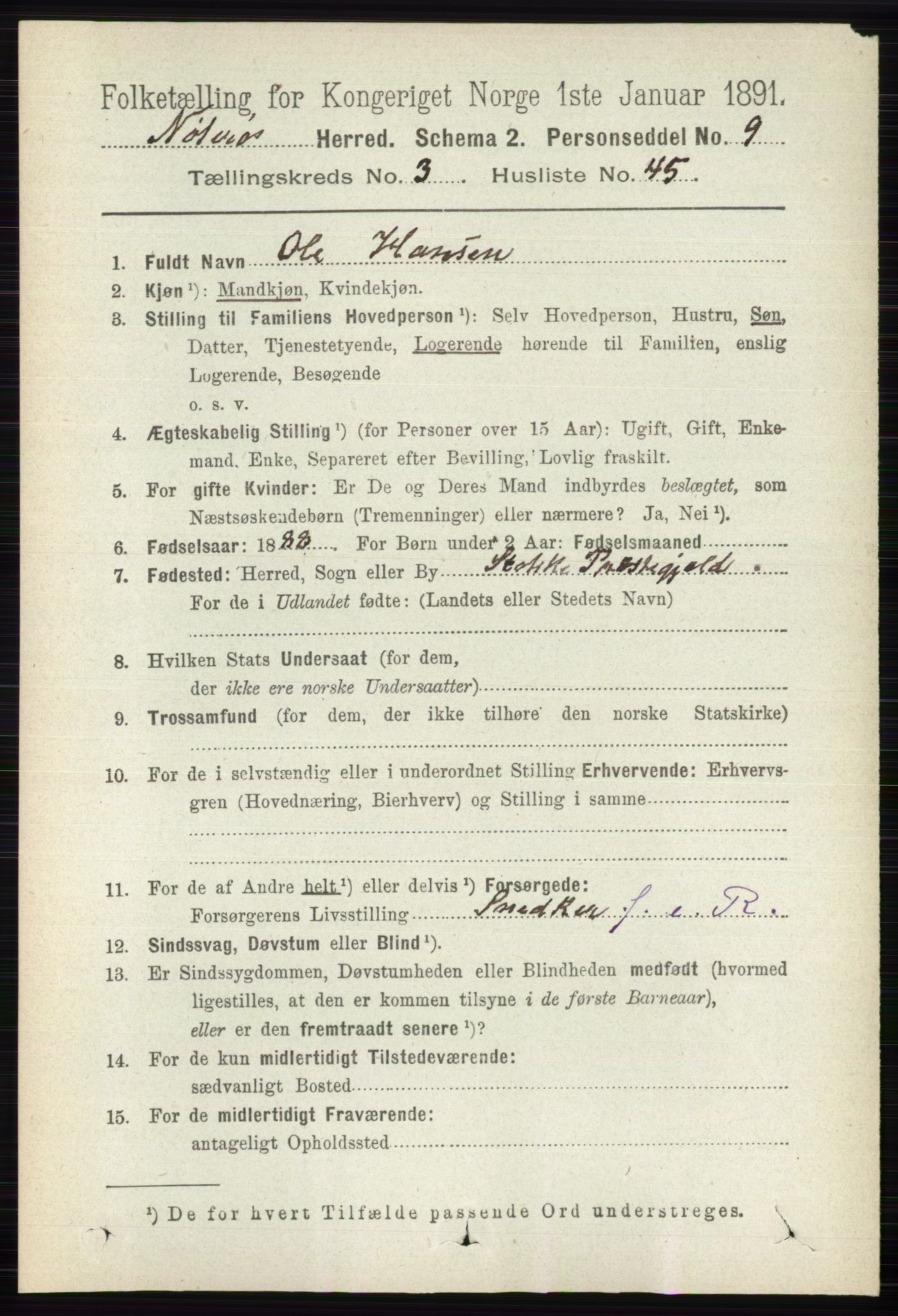 RA, 1891 census for 0722 Nøtterøy, 1891, p. 1822