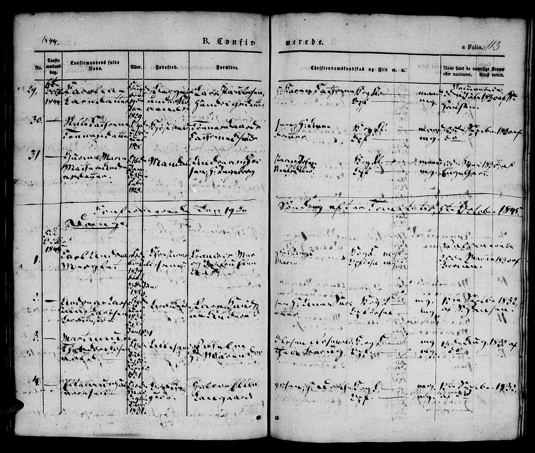 Vestre Moland sokneprestkontor, SAK/1111-0046/F/Fa/Fab/L0005: Parish register (official) no. A 5, 1841-1849, p. 113