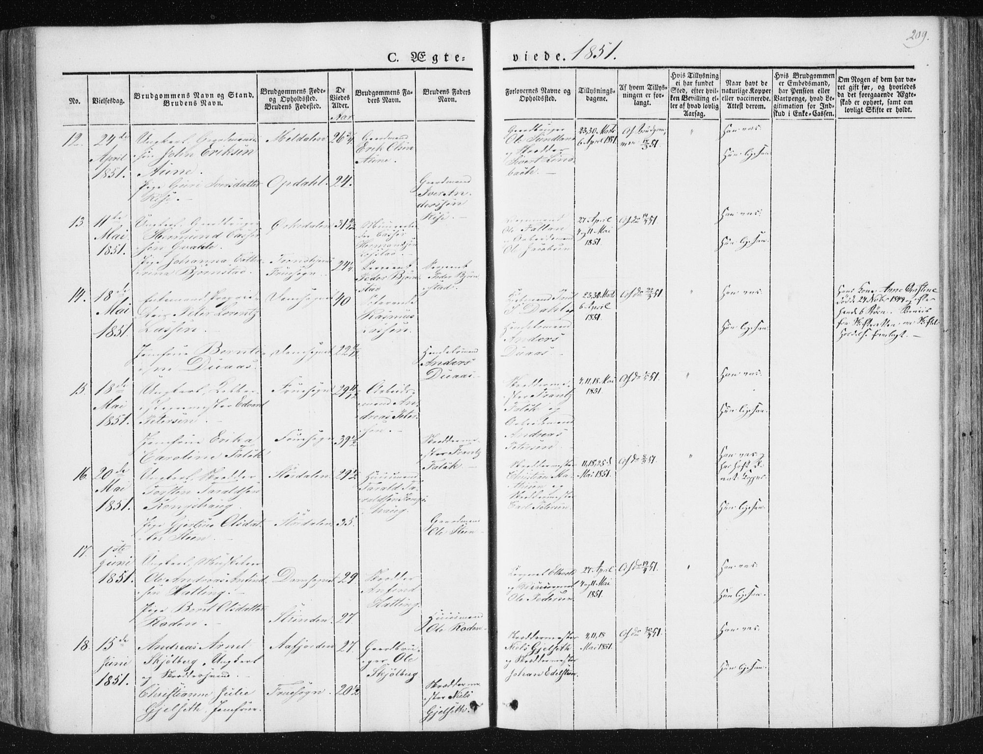 Ministerialprotokoller, klokkerbøker og fødselsregistre - Sør-Trøndelag, AV/SAT-A-1456/602/L0110: Parish register (official) no. 602A08, 1840-1854, p. 209