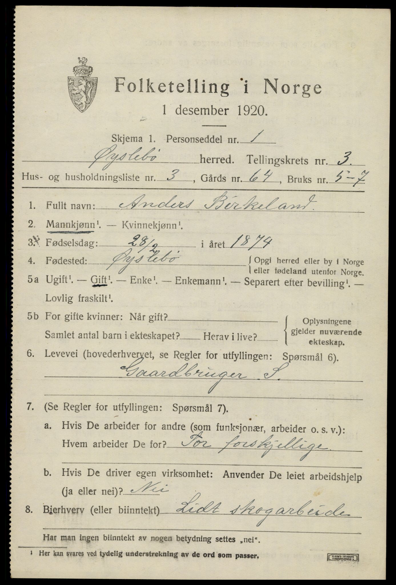 SAK, 1920 census for Øyslebø, 1920, p. 910