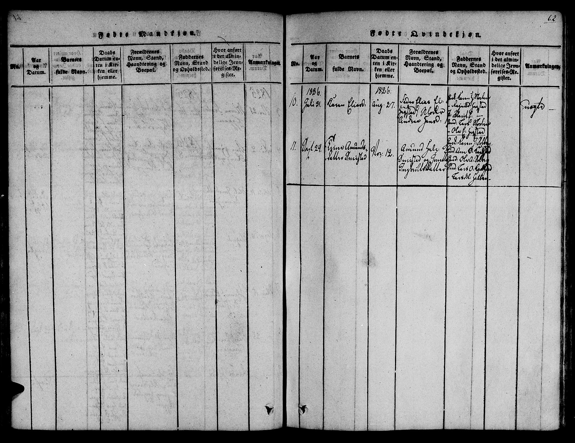 Ministerialprotokoller, klokkerbøker og fødselsregistre - Sør-Trøndelag, SAT/A-1456/691/L1067: Parish register (official) no. 691A03 /3, 1816-1826, p. 62