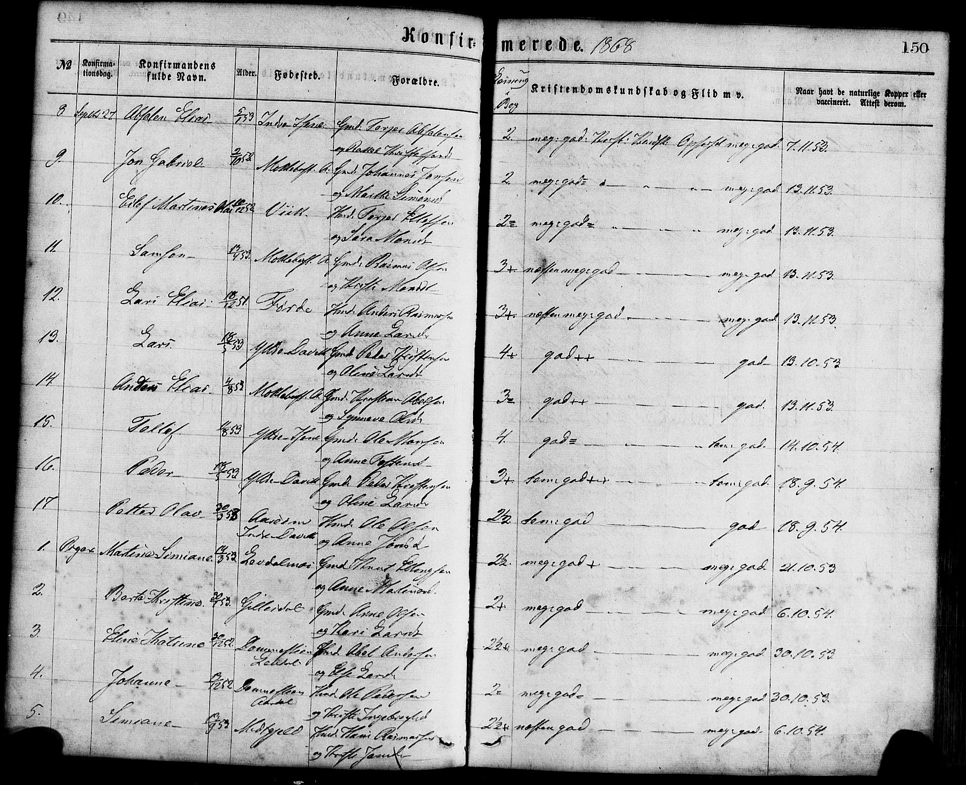 Davik sokneprestembete, AV/SAB-A-79701/H/Haa/Haaa/L0006: Parish register (official) no. A 6, 1867-1881, p. 150