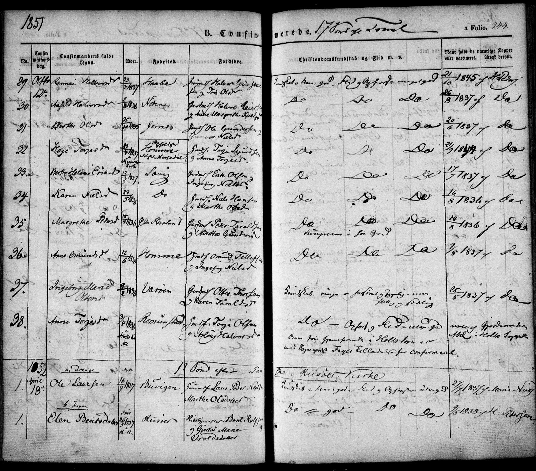 Søndeled sokneprestkontor, SAK/1111-0038/F/Fa/L0002: Parish register (official) no. A 2, 1839-1860, p. 244