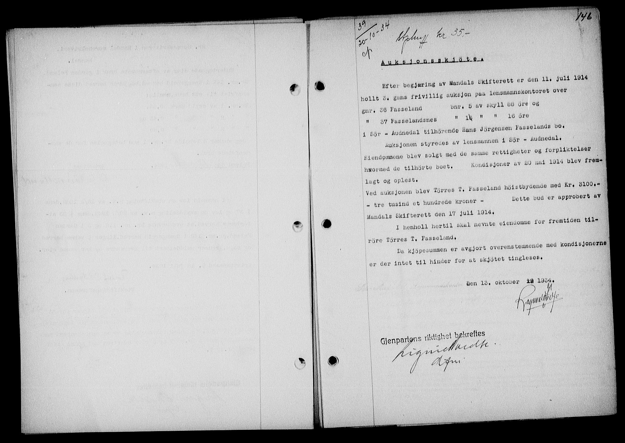 Mandal sorenskriveri, SAK/1221-0005/001/G/Gb/Gba/L0068: Mortgage book no. A-5, 1934-1935, Deed date: 20.10.1934