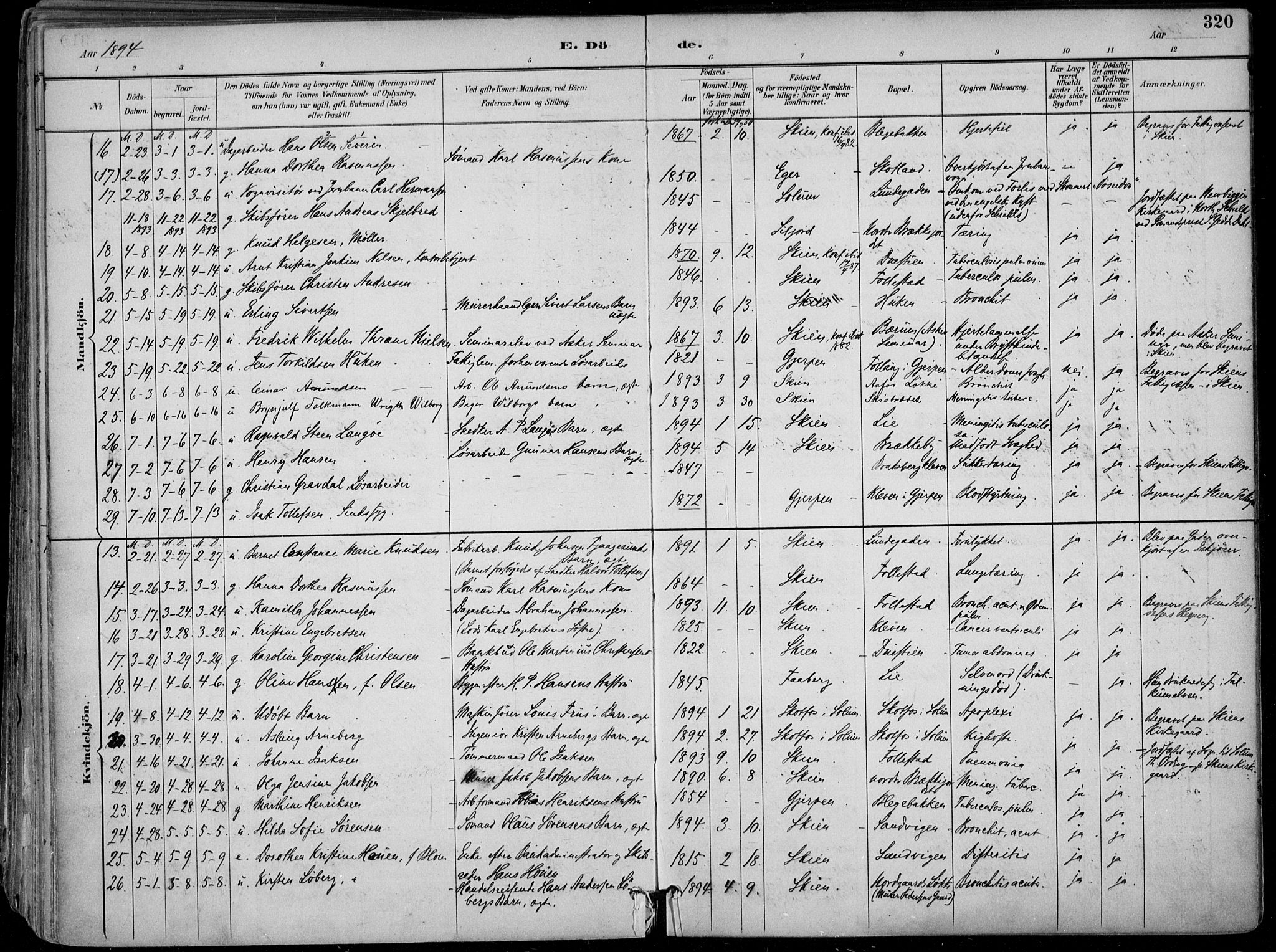 Skien kirkebøker, SAKO/A-302/F/Fa/L0010: Parish register (official) no. 10, 1891-1899, p. 320