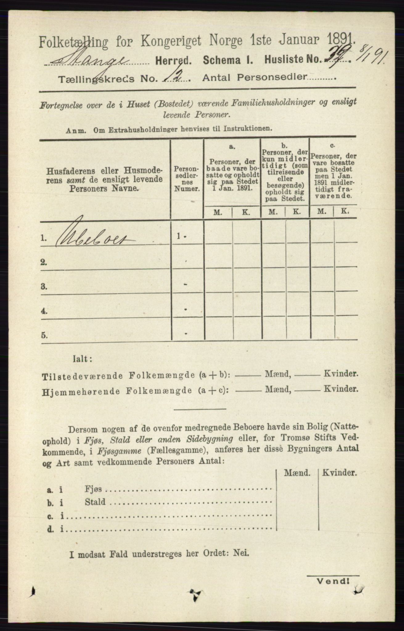 RA, 1891 census for 0417 Stange, 1891, p. 7987