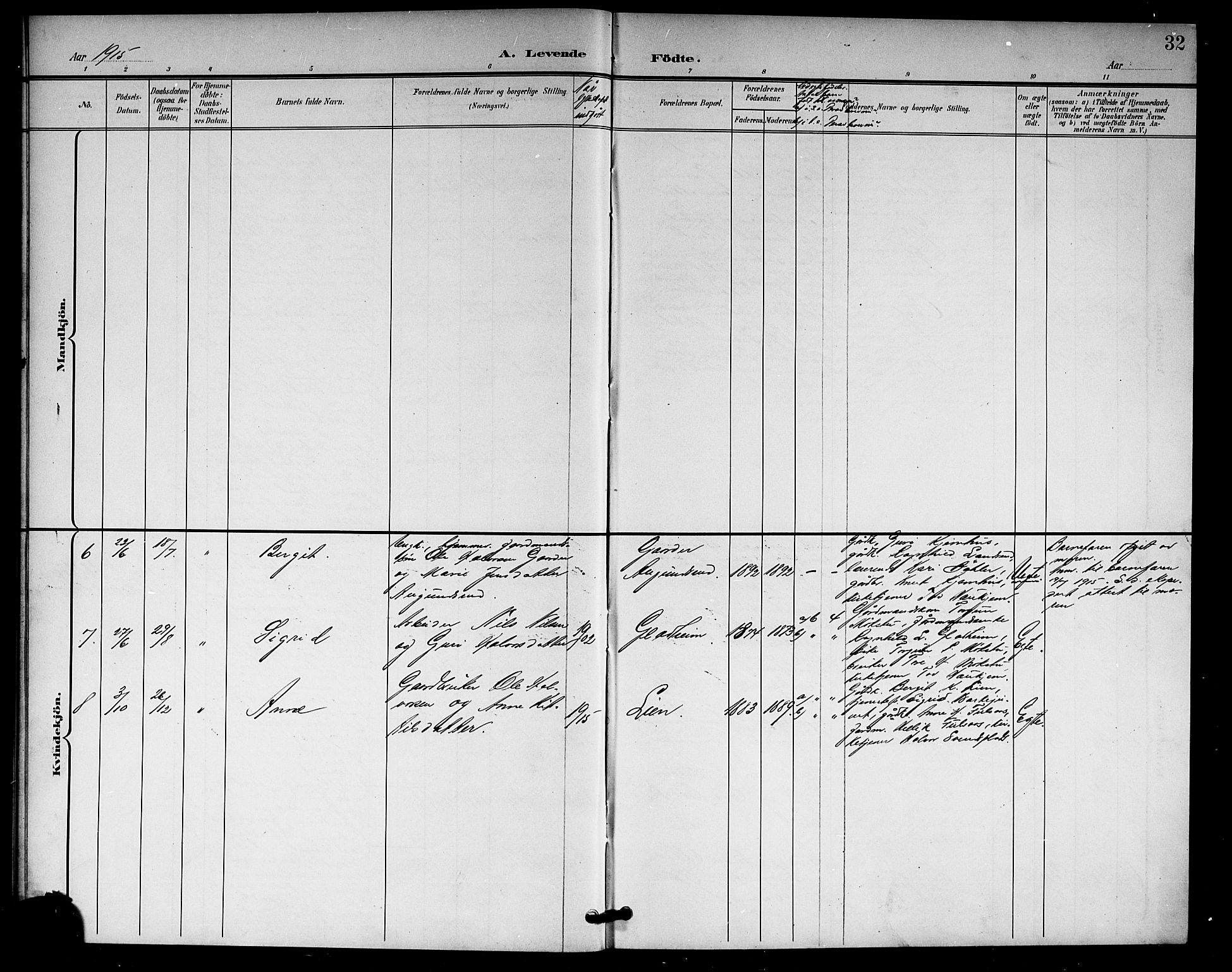 Rollag kirkebøker, AV/SAKO-A-240/G/Gb/L0003: Parish register (copy) no. II 3, 1897-1919, p. 32