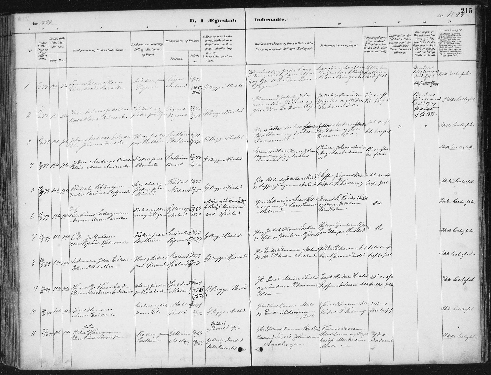 Ministerialprotokoller, klokkerbøker og fødselsregistre - Møre og Romsdal, AV/SAT-A-1454/567/L0783: Parish register (copy) no. 567C03, 1887-1903, p. 215