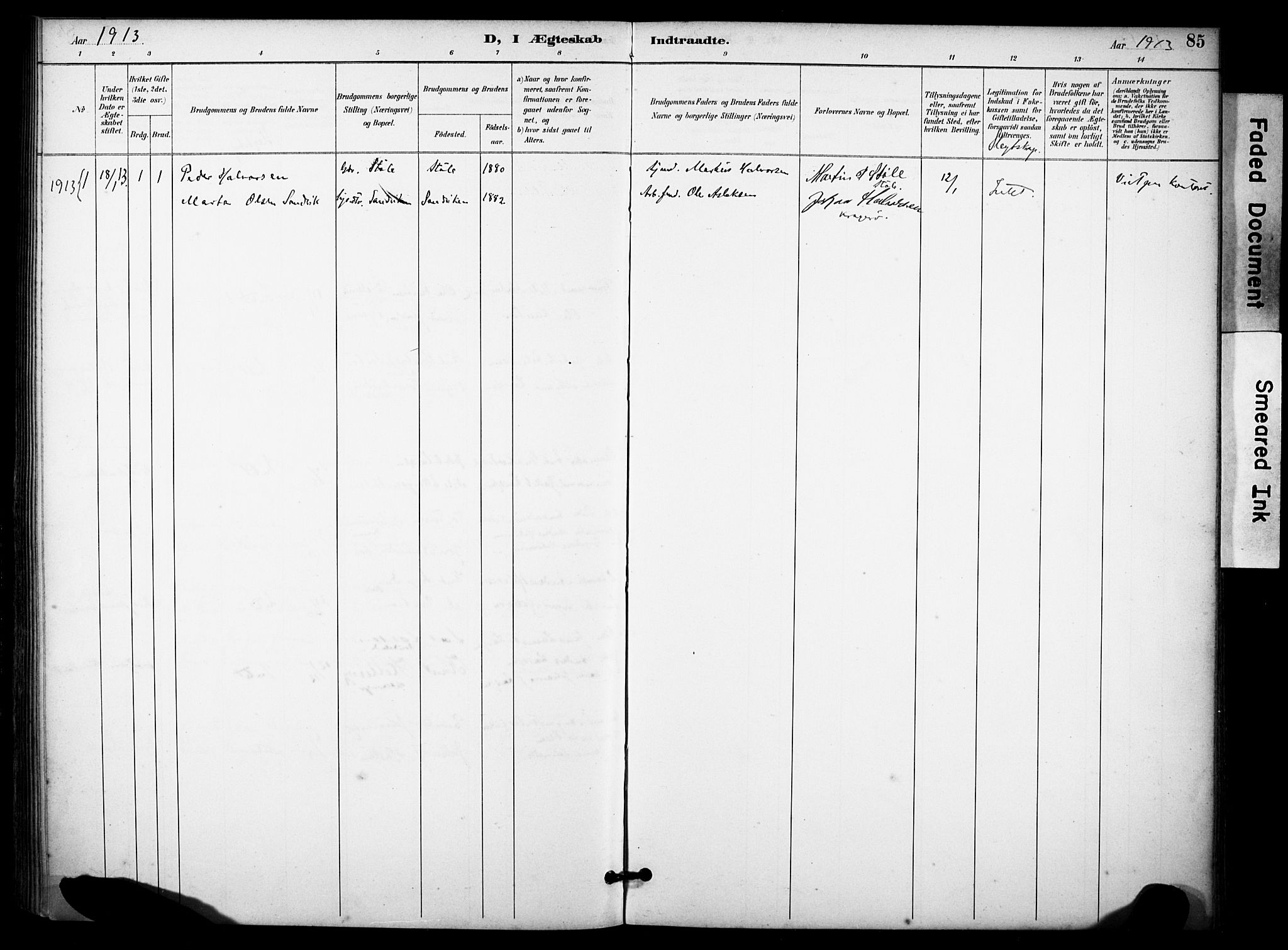 Skåtøy kirkebøker, SAKO/A-304/F/Fb/L0001: Parish register (official) no. II 1, 1892-1916, p. 85