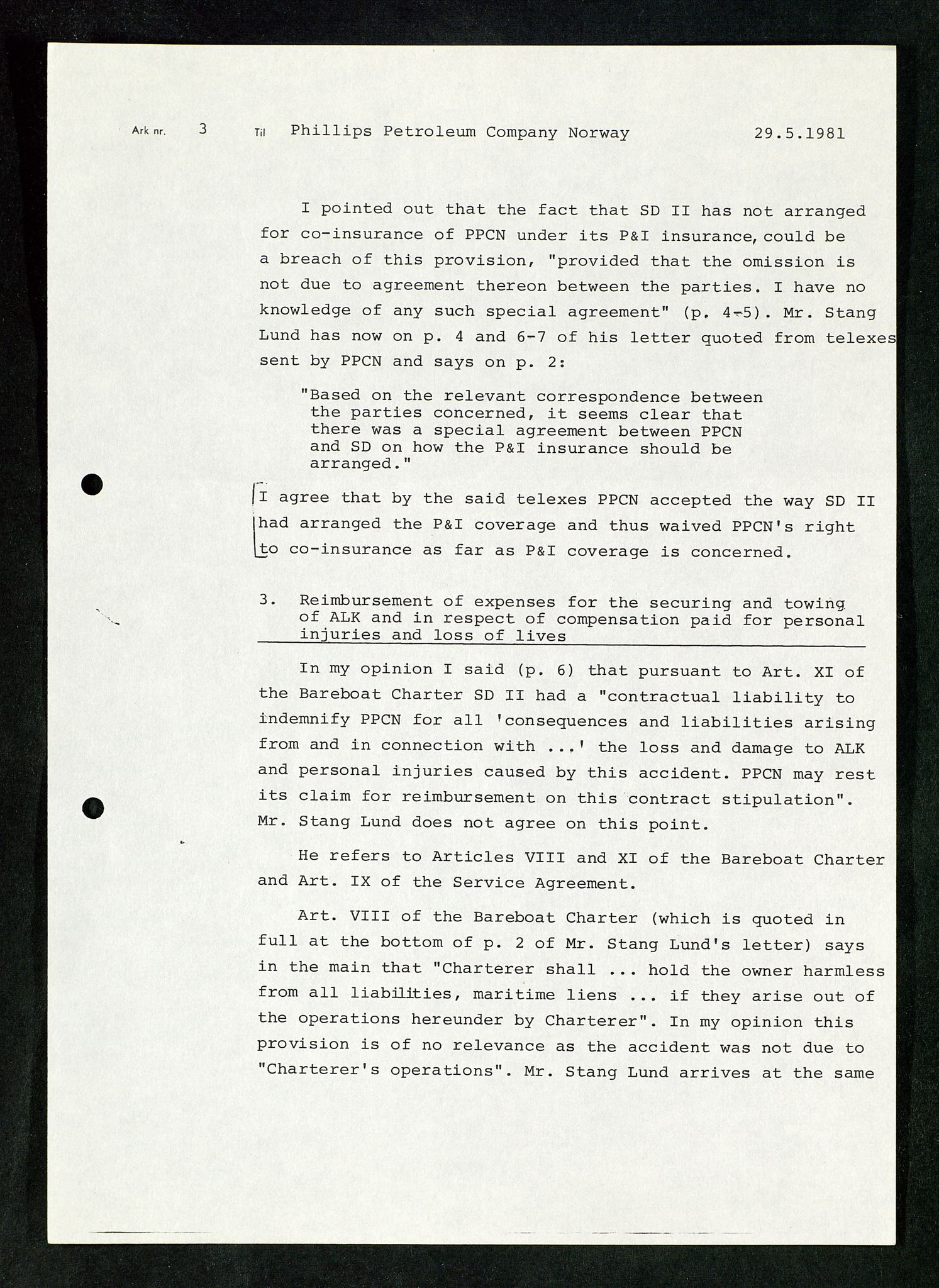 Pa 1503 - Stavanger Drilling AS, AV/SAST-A-101906/Da/L0017: Alexander L. Kielland - Saks- og korrespondansearkiv, 1981-1984, p. 194