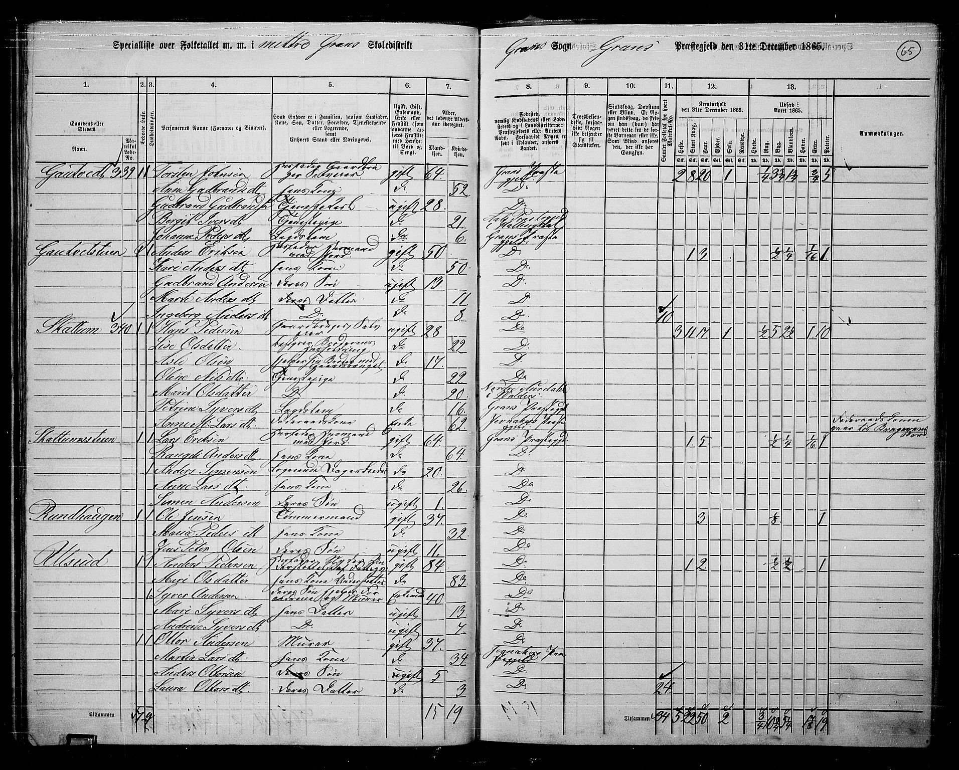 RA, 1865 census for Gran, 1865, p. 58