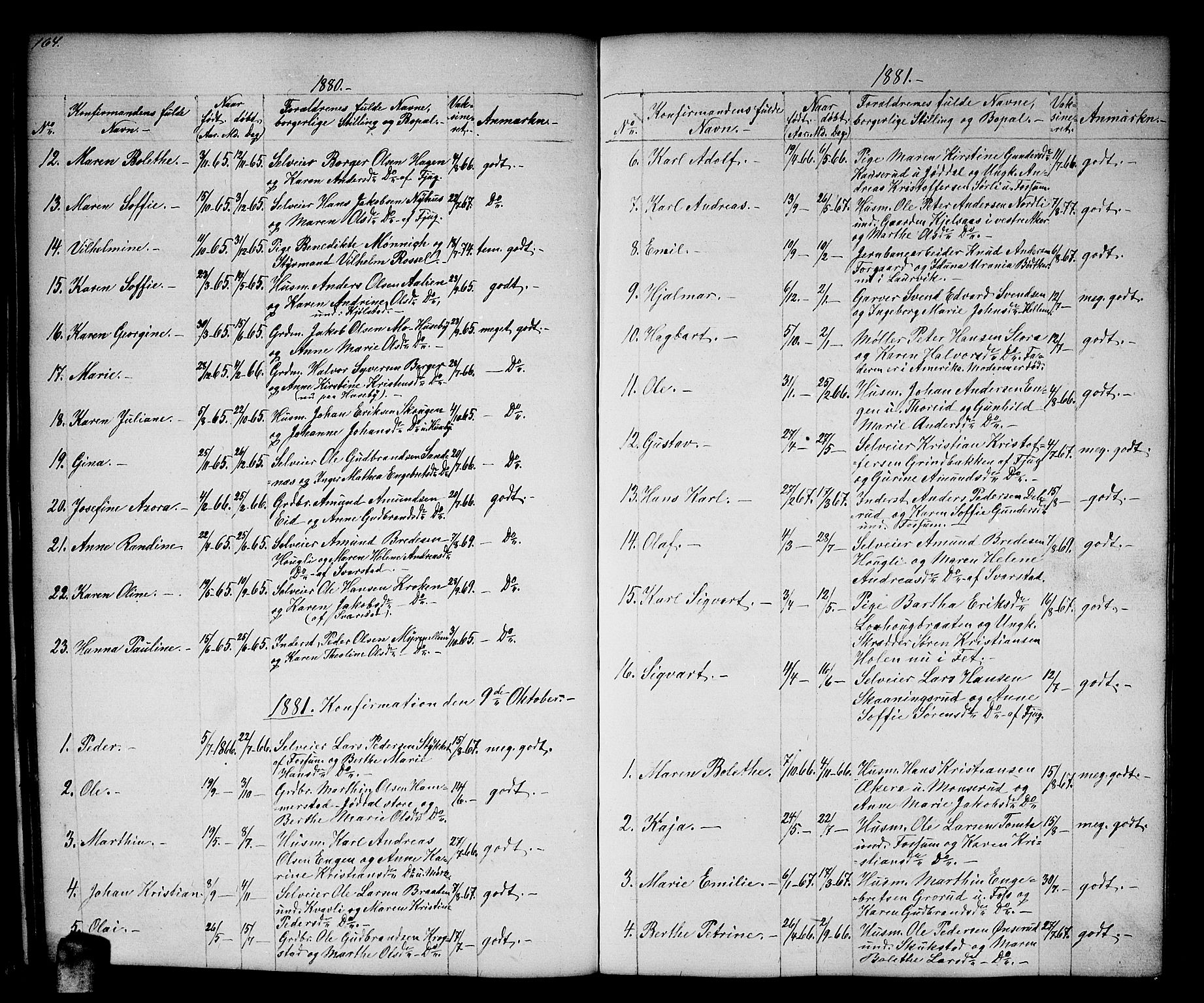 Aurskog prestekontor Kirkebøker, SAO/A-10304a/G/Gb/L0001: Parish register (copy) no. II 1, 1858-1885, p. 164