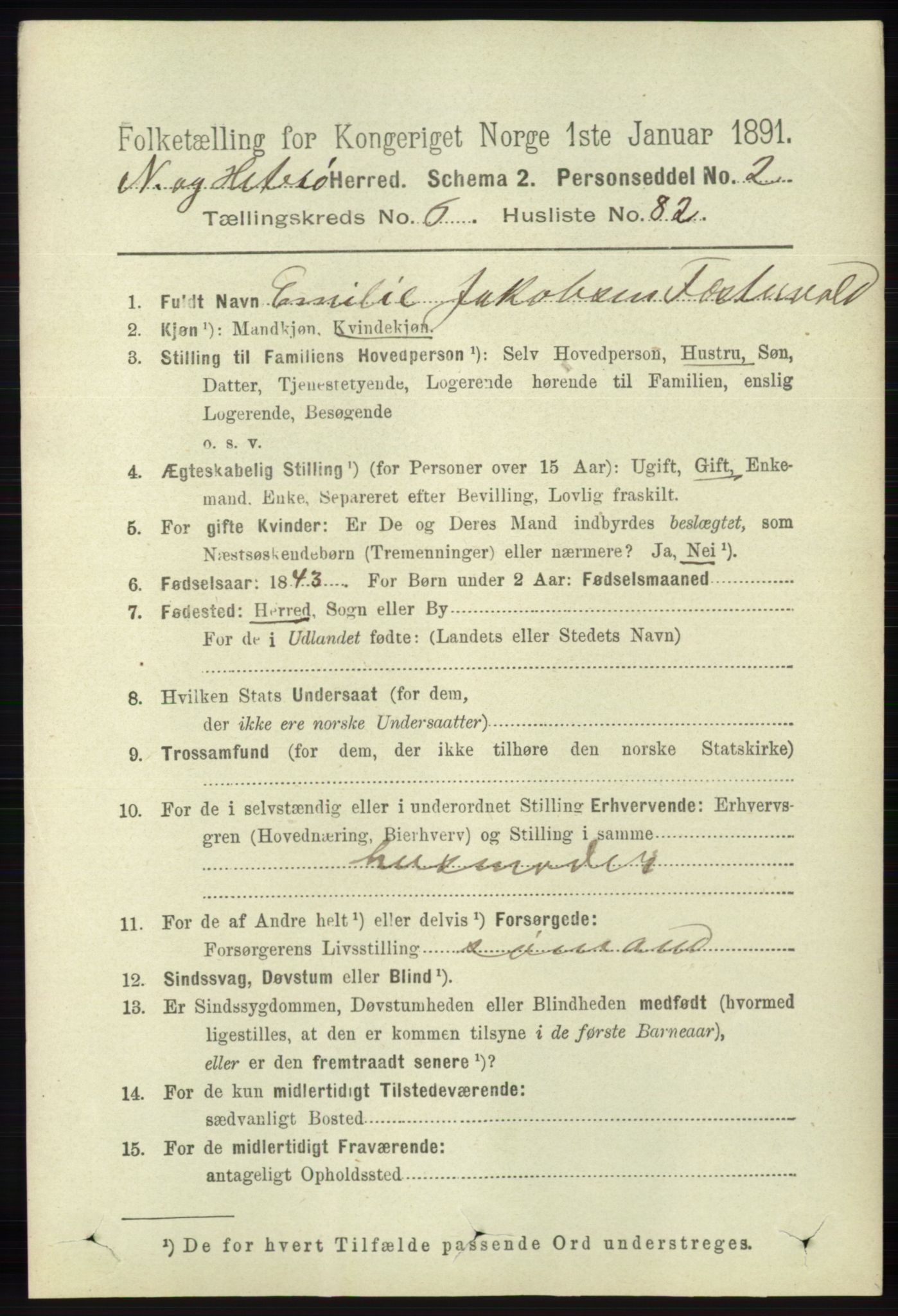 RA, 1891 census for 1043 Hidra og Nes, 1891, p. 2678