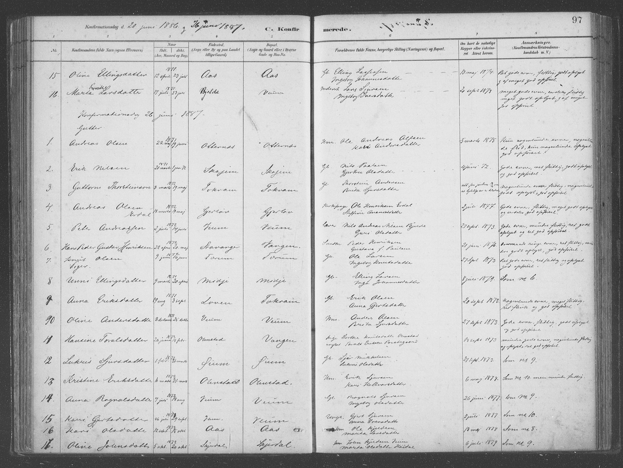 Aurland sokneprestembete, SAB/A-99937/H/Ha/Hab/L0001: Parish register (official) no. B  1, 1880-1909, p. 97