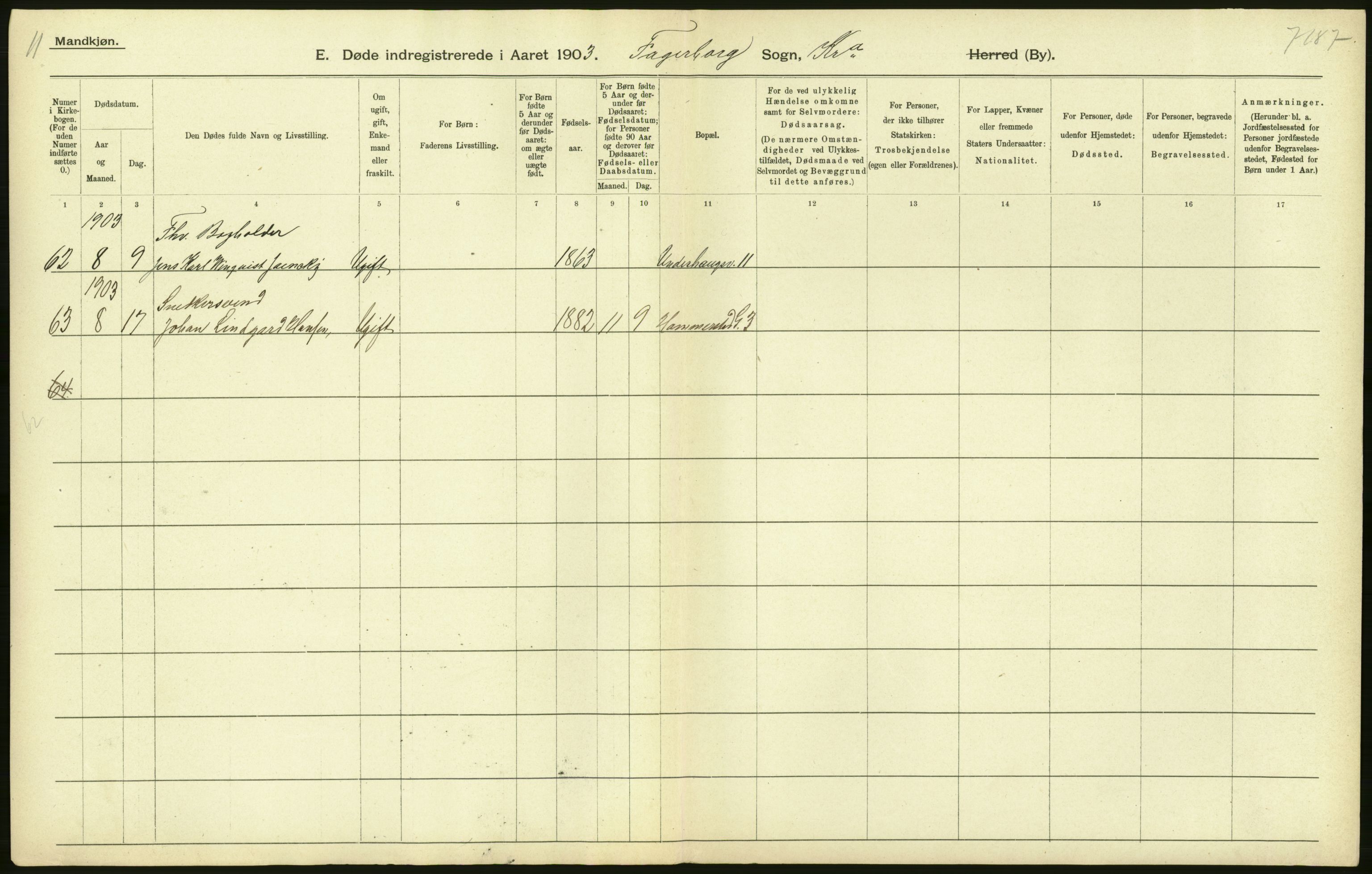 Statistisk sentralbyrå, Sosiodemografiske emner, Befolkning, AV/RA-S-2228/D/Df/Dfa/Dfaa/L0004: Kristiania: Gifte, døde, 1903, p. 24