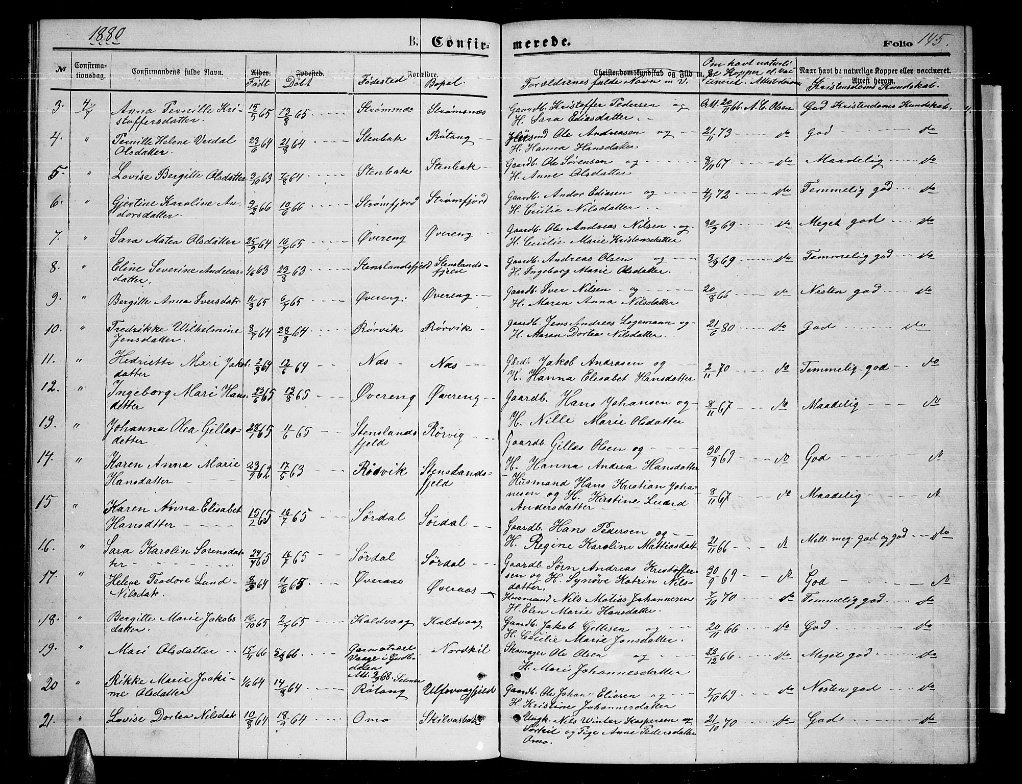 Ministerialprotokoller, klokkerbøker og fødselsregistre - Nordland, AV/SAT-A-1459/859/L0858: Parish register (copy) no. 859C04, 1873-1886, p. 145