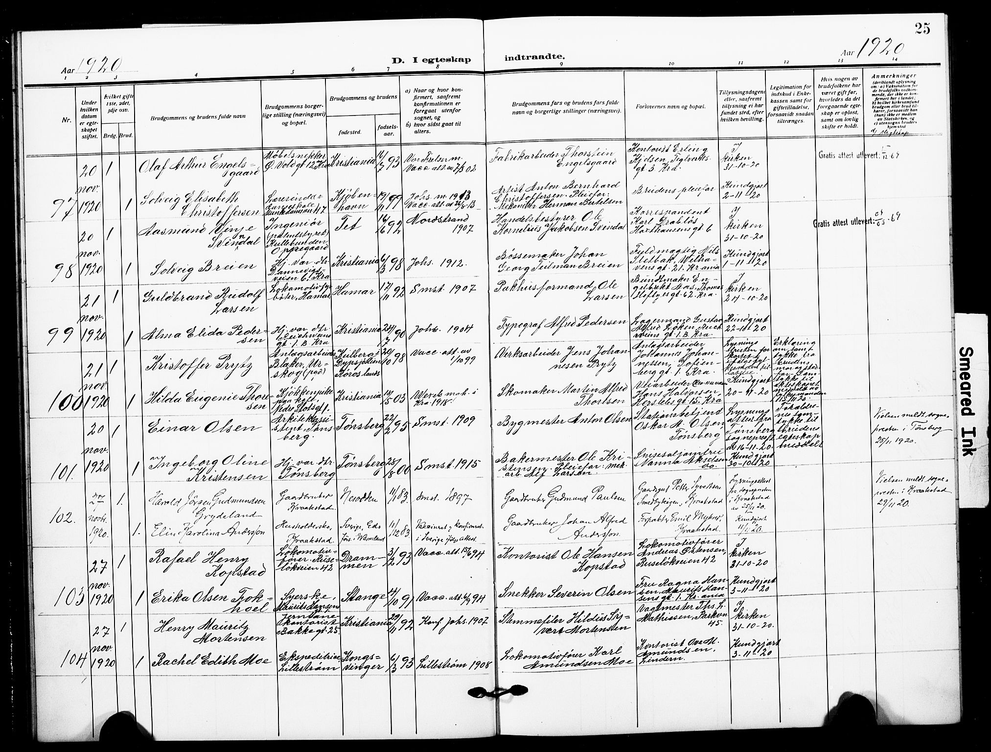 Johannes prestekontor Kirkebøker, SAO/A-10852/F/Fa/L0013: Parish register (official) no. 13, 1919-1930, p. 25