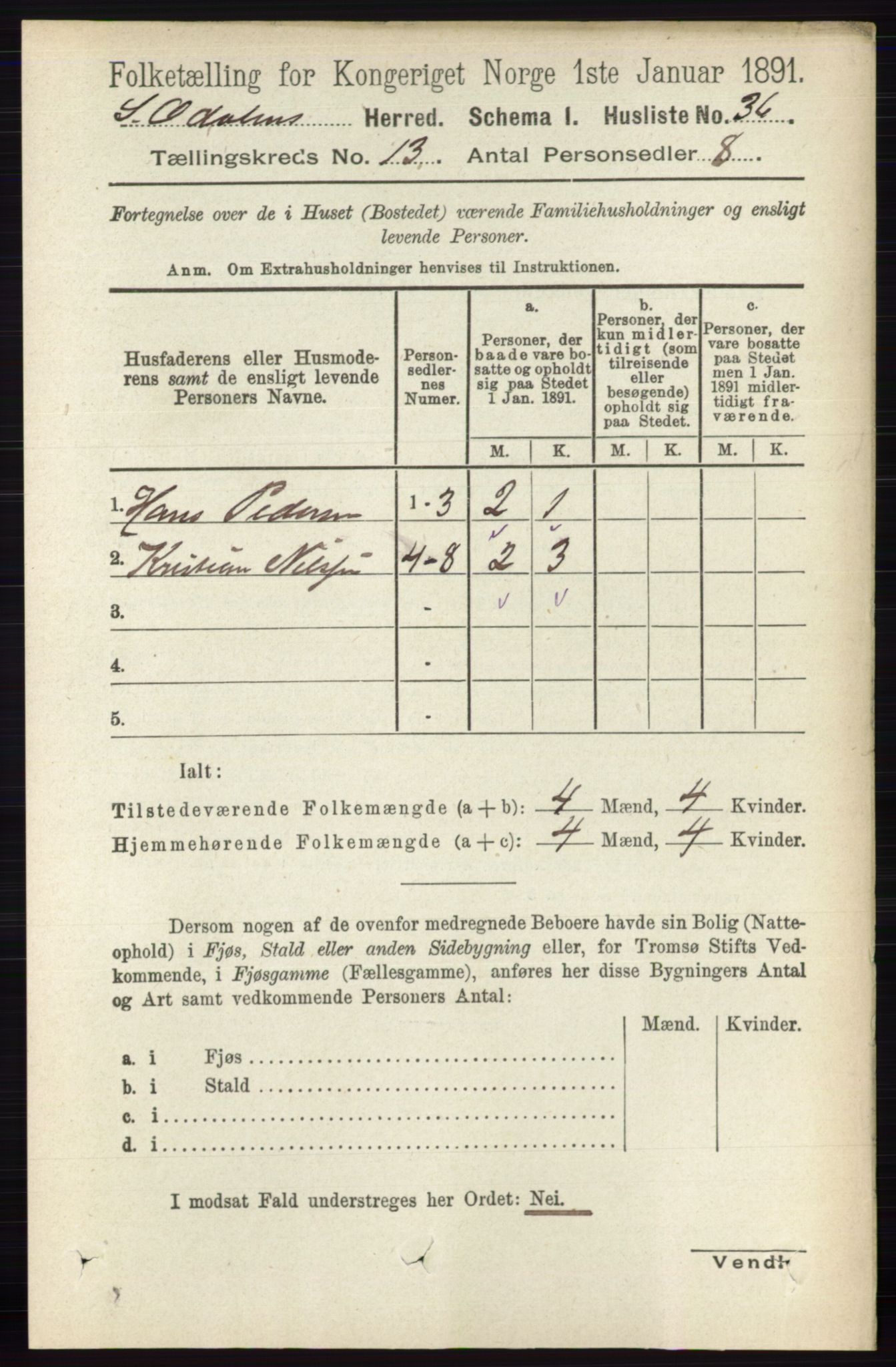 RA, 1891 census for 0419 Sør-Odal, 1891, p. 5542