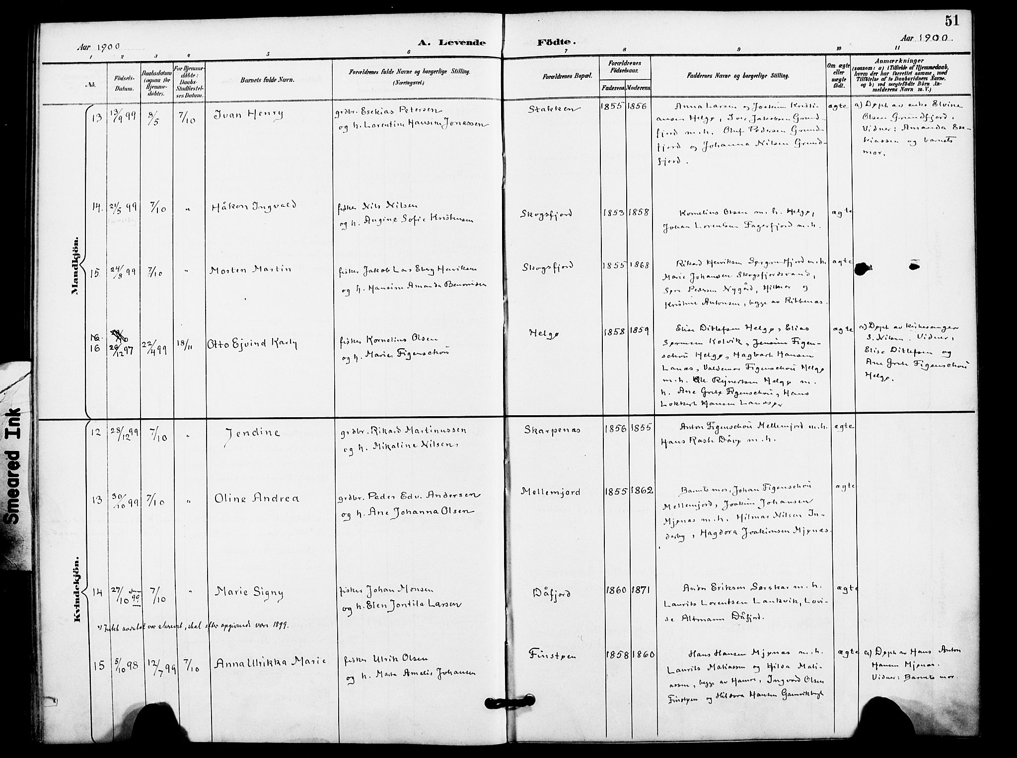 Karlsøy sokneprestembete, AV/SATØ-S-1299/H/Ha/Haa/L0012kirke: Parish register (official) no. 12, 1892-1902, p. 51