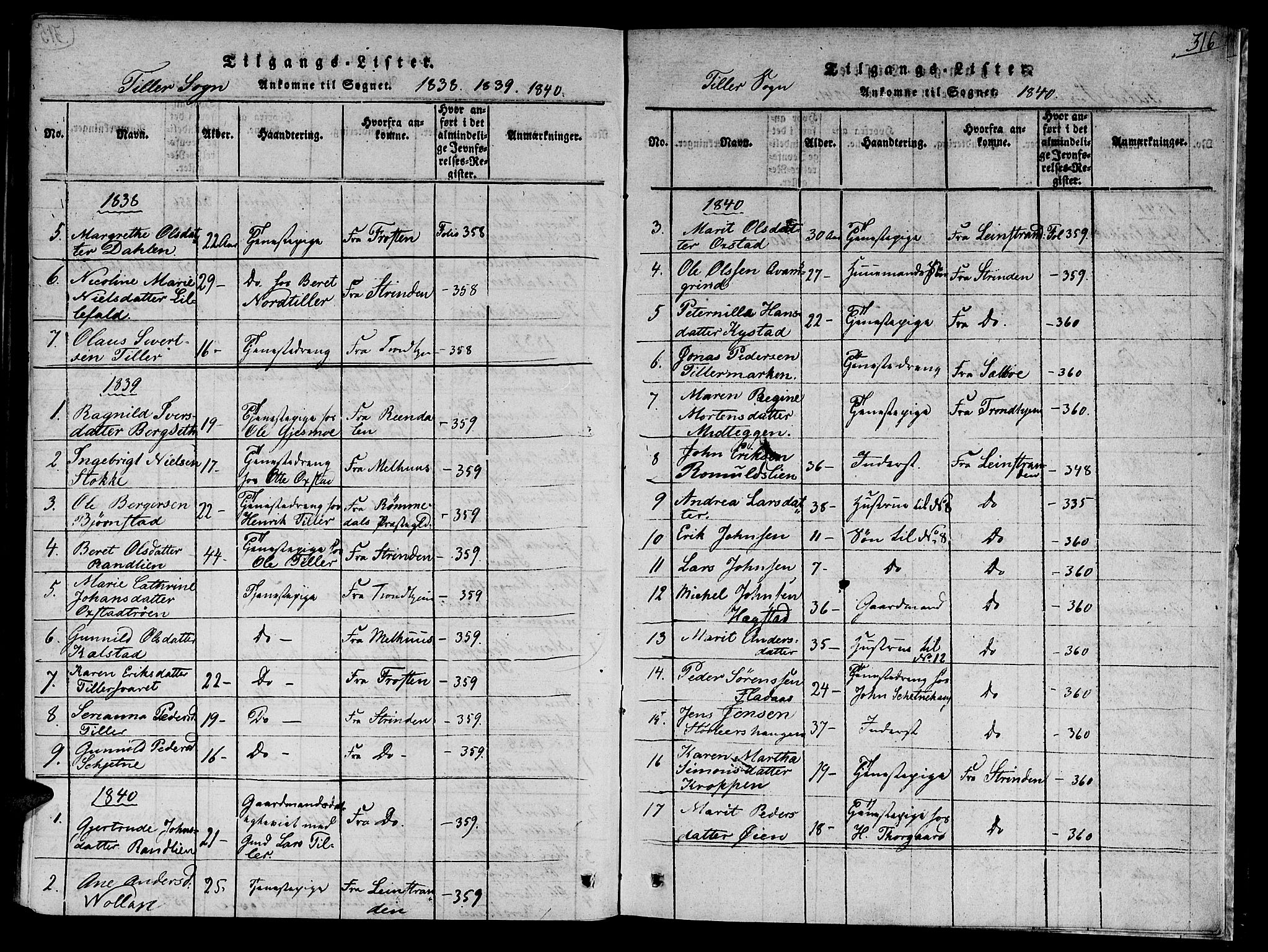 Ministerialprotokoller, klokkerbøker og fødselsregistre - Sør-Trøndelag, SAT/A-1456/618/L0440: Parish register (official) no. 618A04 /2, 1816-1843, p. 316