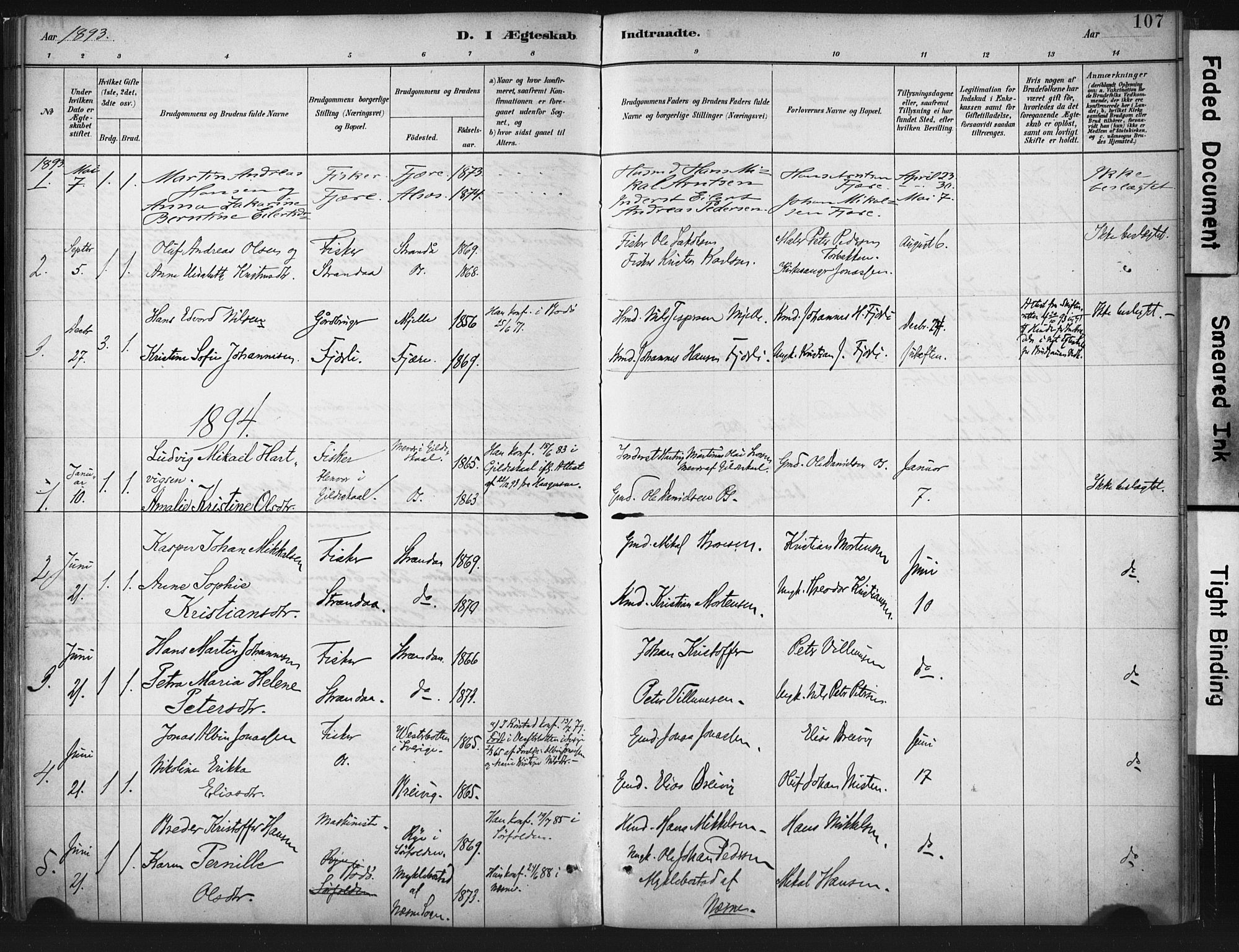 Ministerialprotokoller, klokkerbøker og fødselsregistre - Nordland, SAT/A-1459/803/L0071: Parish register (official) no. 803A01, 1881-1897, p. 107