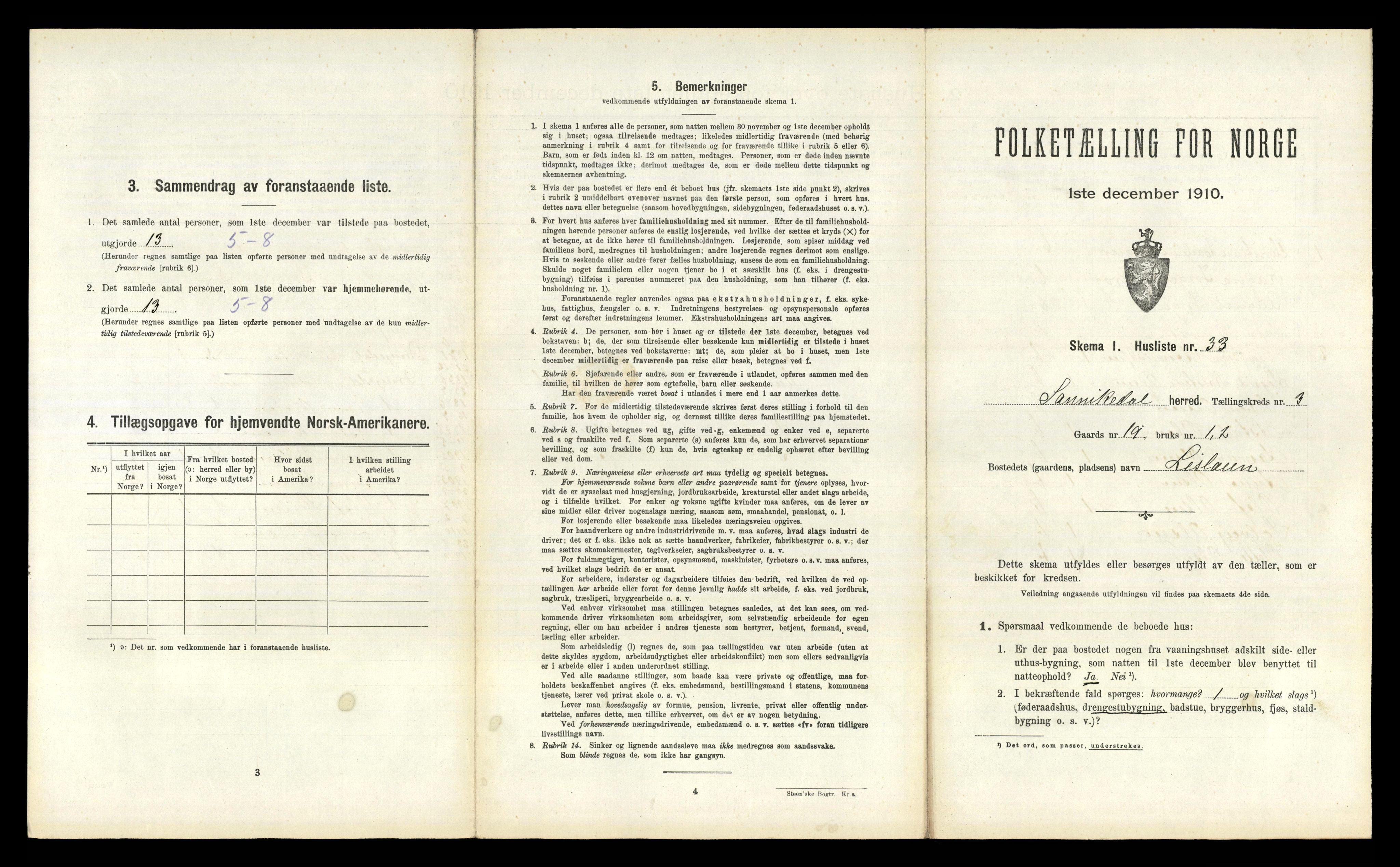 RA, 1910 census for Sannidal, 1910, p. 290