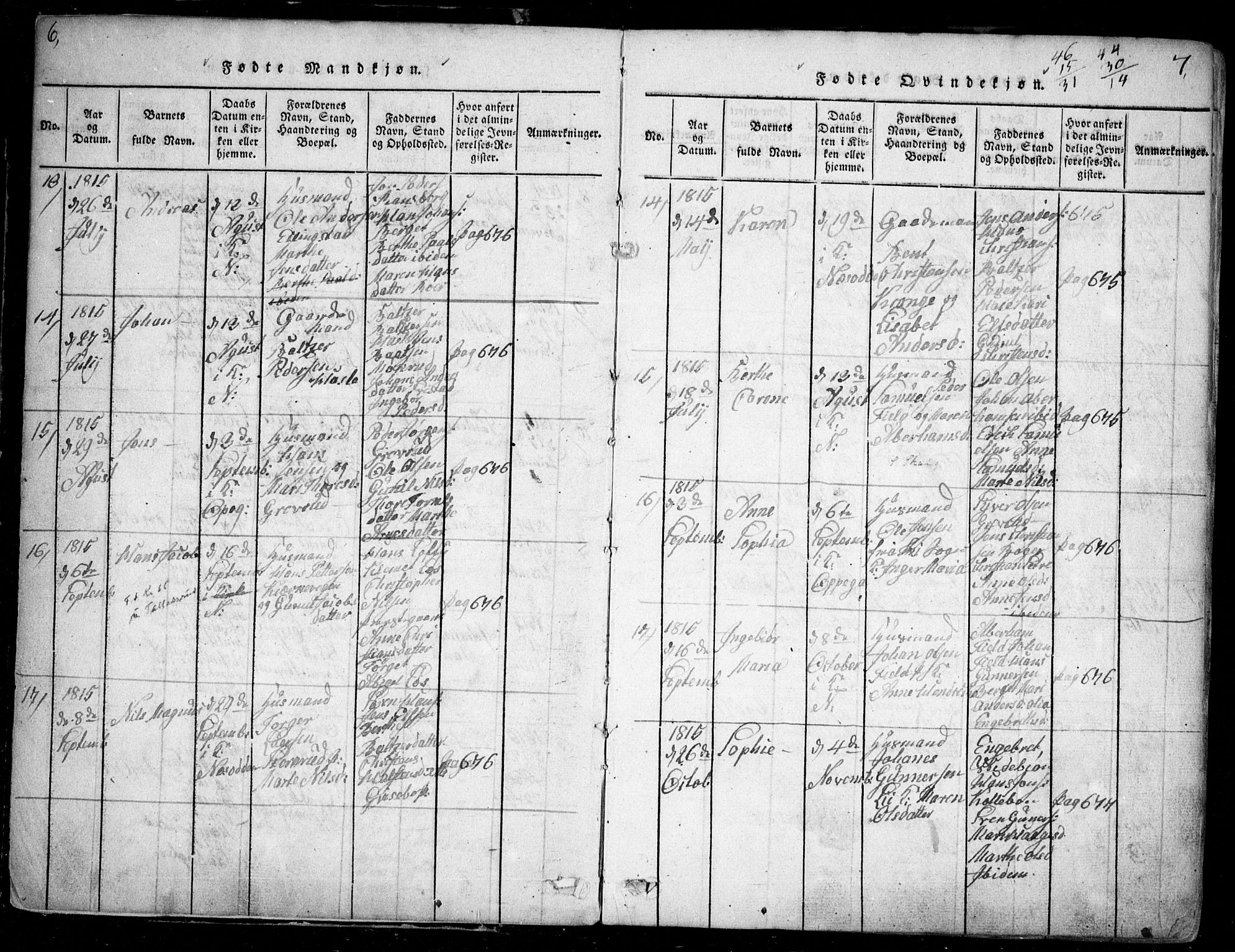 Nesodden prestekontor Kirkebøker, AV/SAO-A-10013/F/Fa/L0006: Parish register (official) no. I 6, 1814-1847, p. 6-7