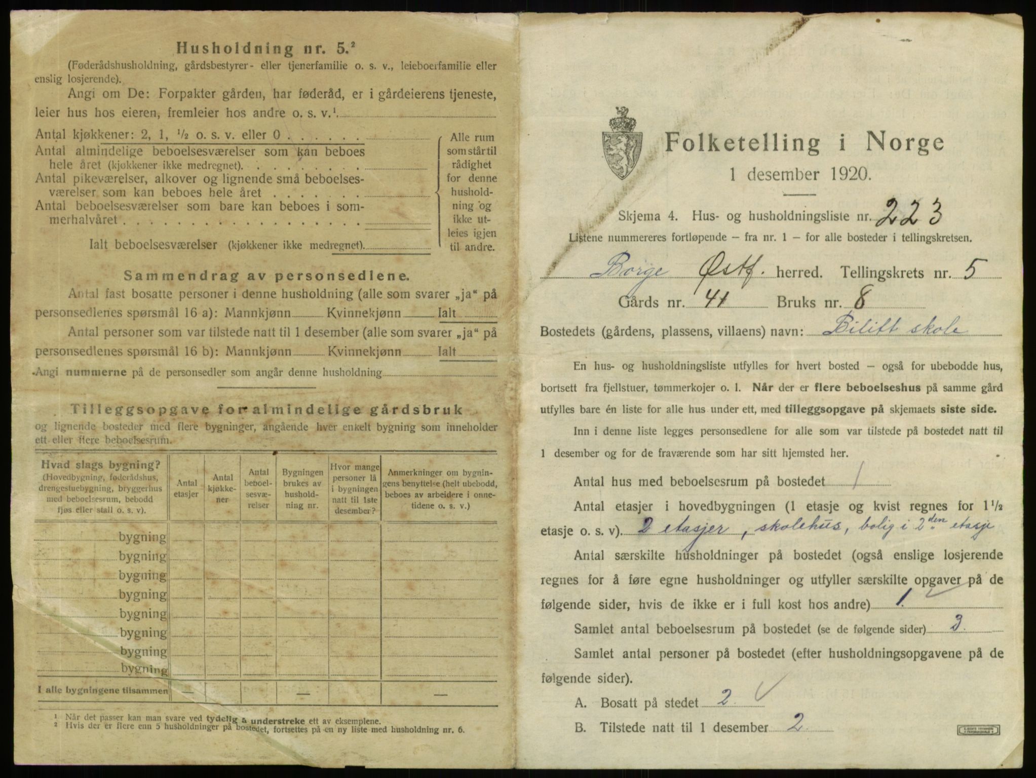 SAO, 1920 census for Borge, 1920, p. 1885
