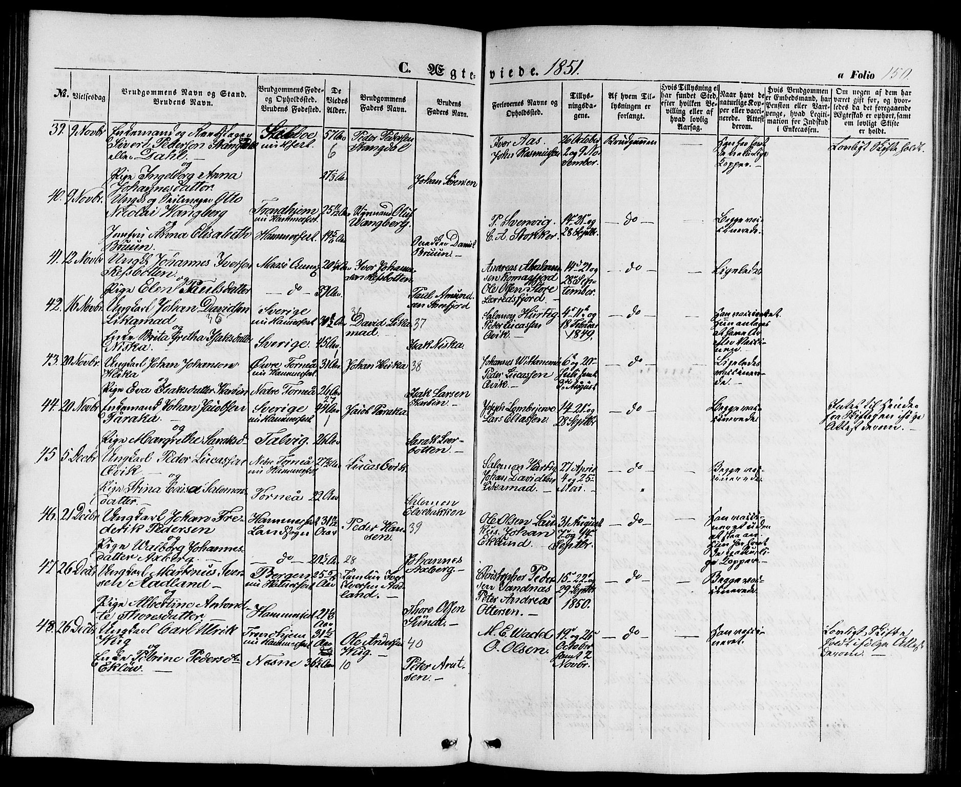 Hammerfest sokneprestkontor, AV/SATØ-S-1347/H/Hb/L0002.klokk: Parish register (copy) no. 2, 1851-1861, p. 150