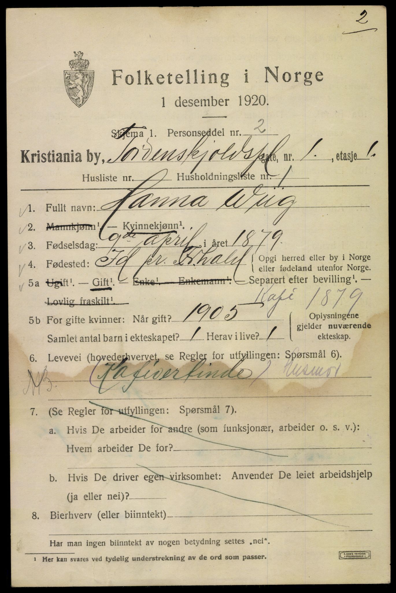 SAO, 1920 census for Kristiania, 1920, p. 589927