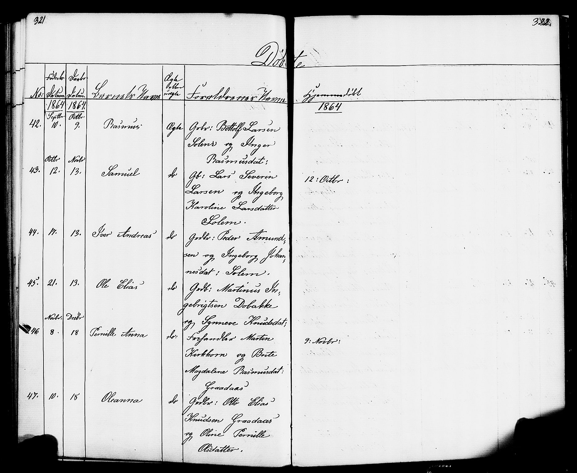 Hornindal sokneprestembete, AV/SAB-A-82401/H/Haa/Haaa/L0001: Parish register (official) no. A 1, 1837-1866, p. 322-323