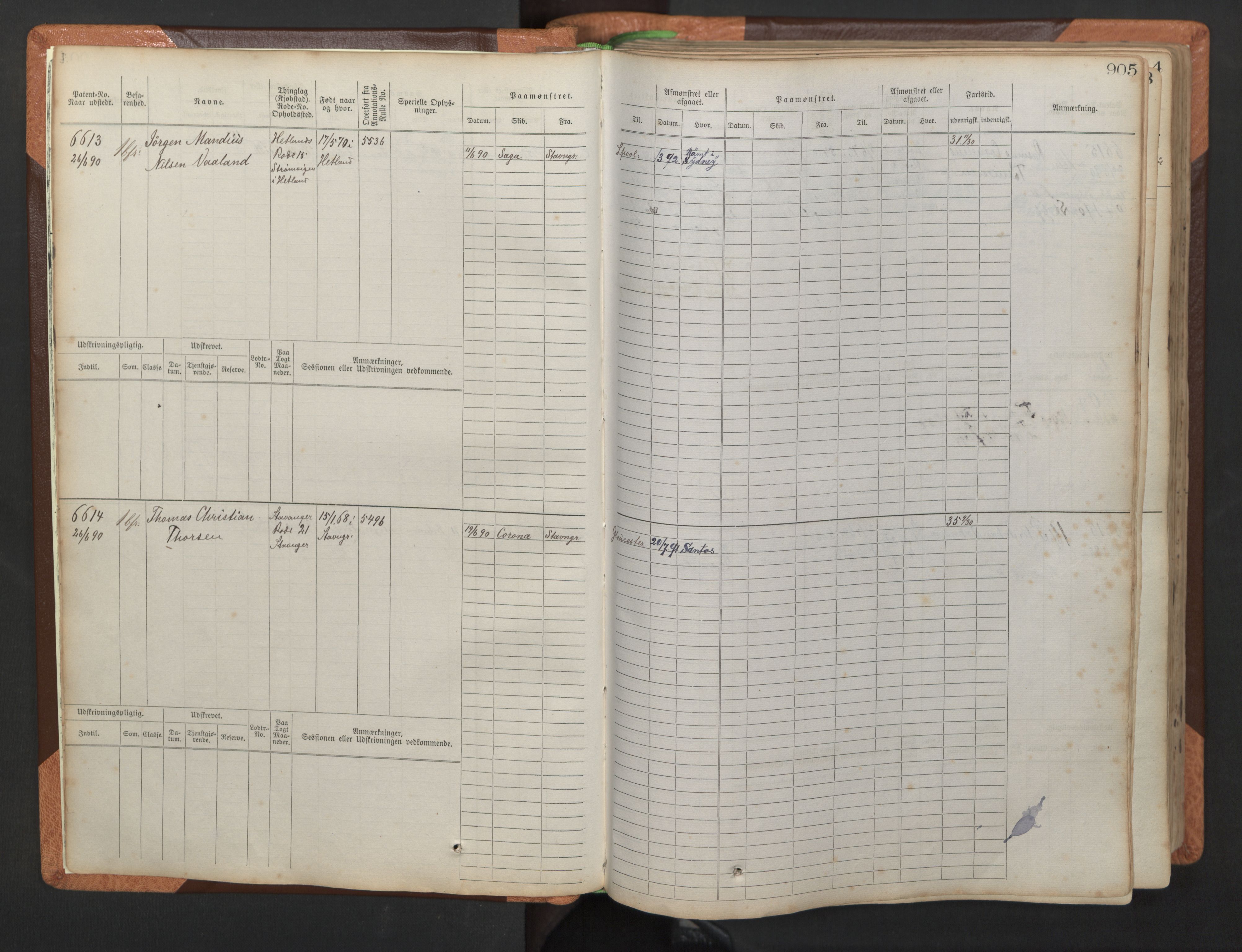 Stavanger sjømannskontor, AV/SAST-A-102006/F/Fb/Fbb/L0011: Sjøfartshovedrulle, patentnr. 6607-7206 (del 2), 1887-1896, p. 8