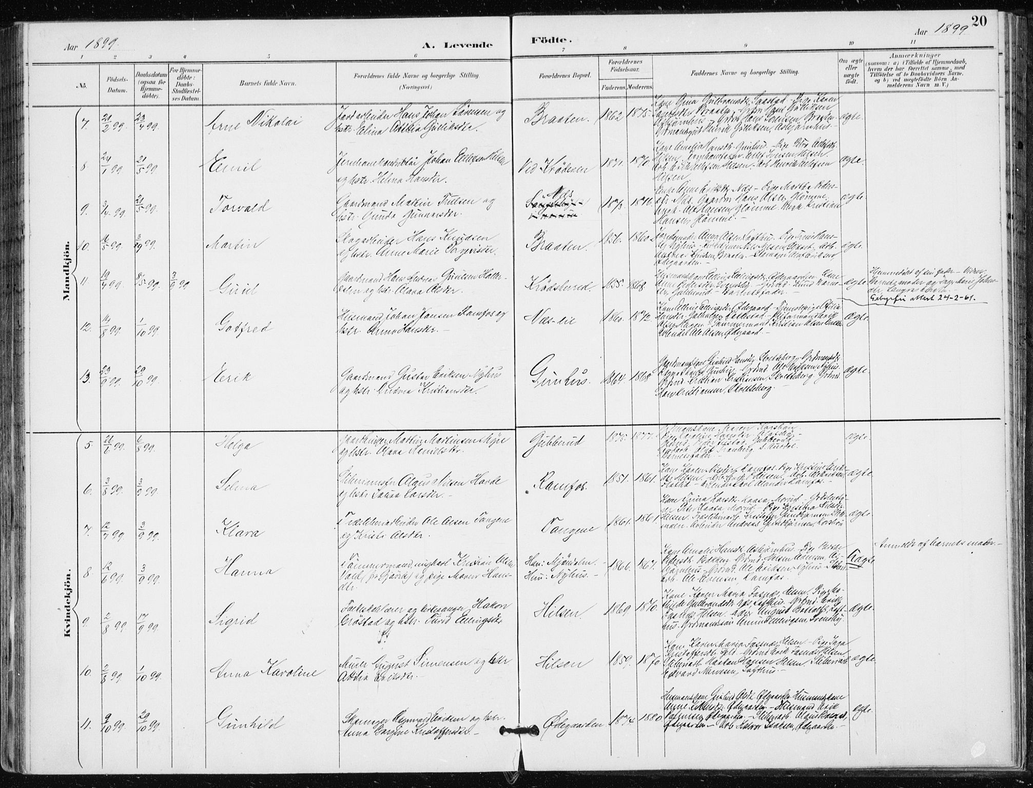 Modum kirkebøker, AV/SAKO-A-234/F/Fa/L0016: Parish register (official) no. 16, 1890-1899, p. 20