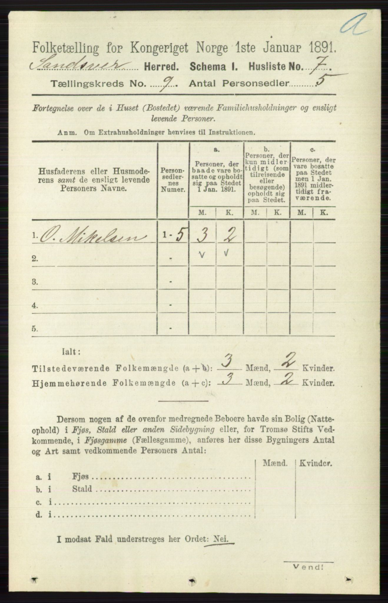 RA, 1891 census for 0629 Sandsvær, 1891, p. 4369