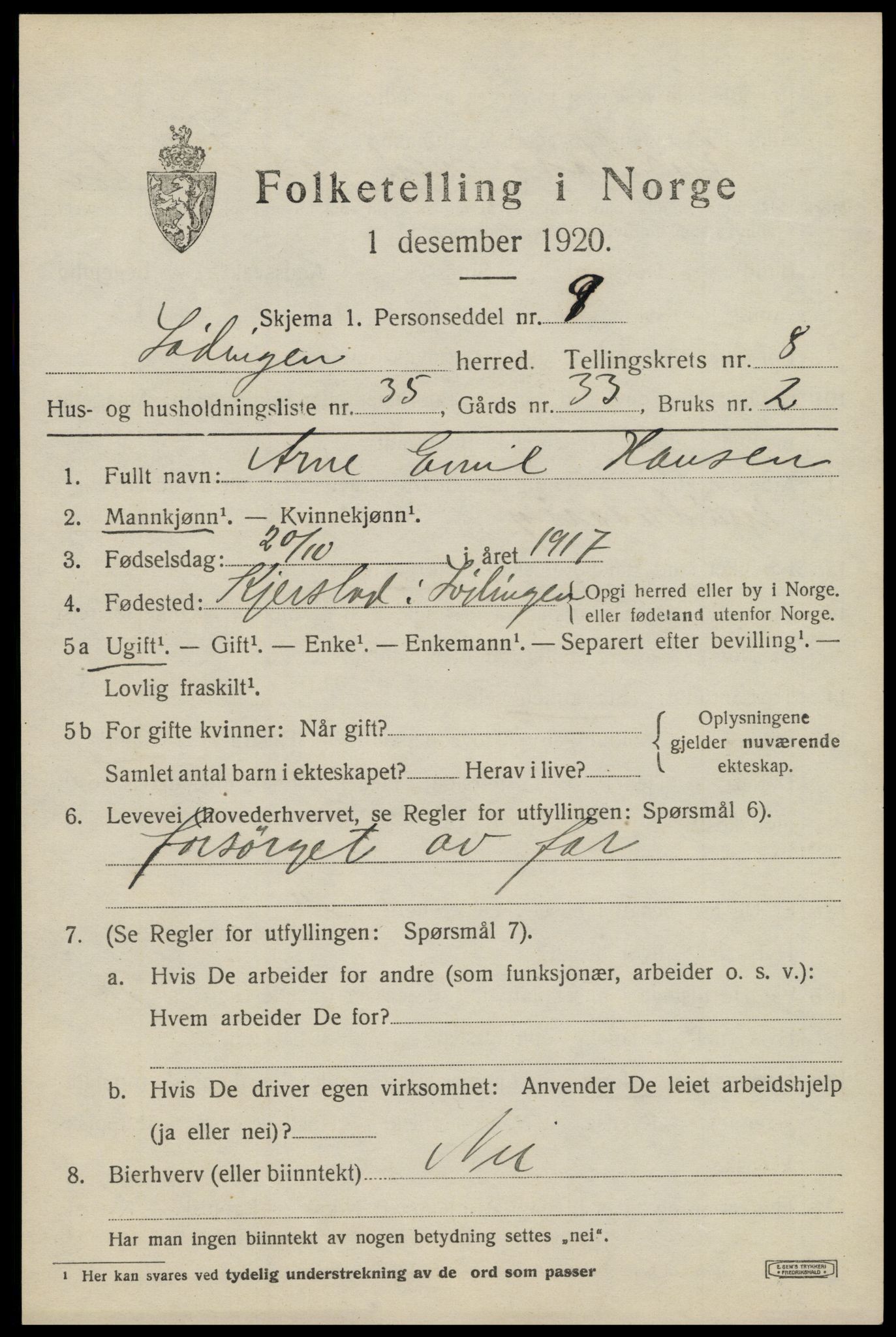 SAT, 1920 census for Lødingen, 1920, p. 5673