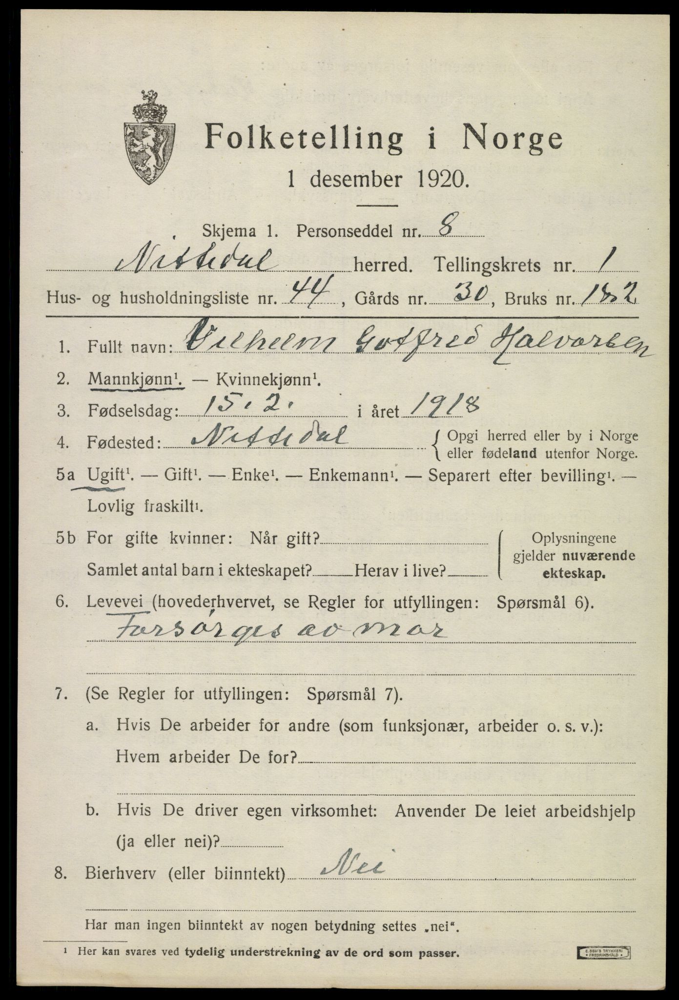 SAO, 1920 census for Nittedal, 1920, p. 1714