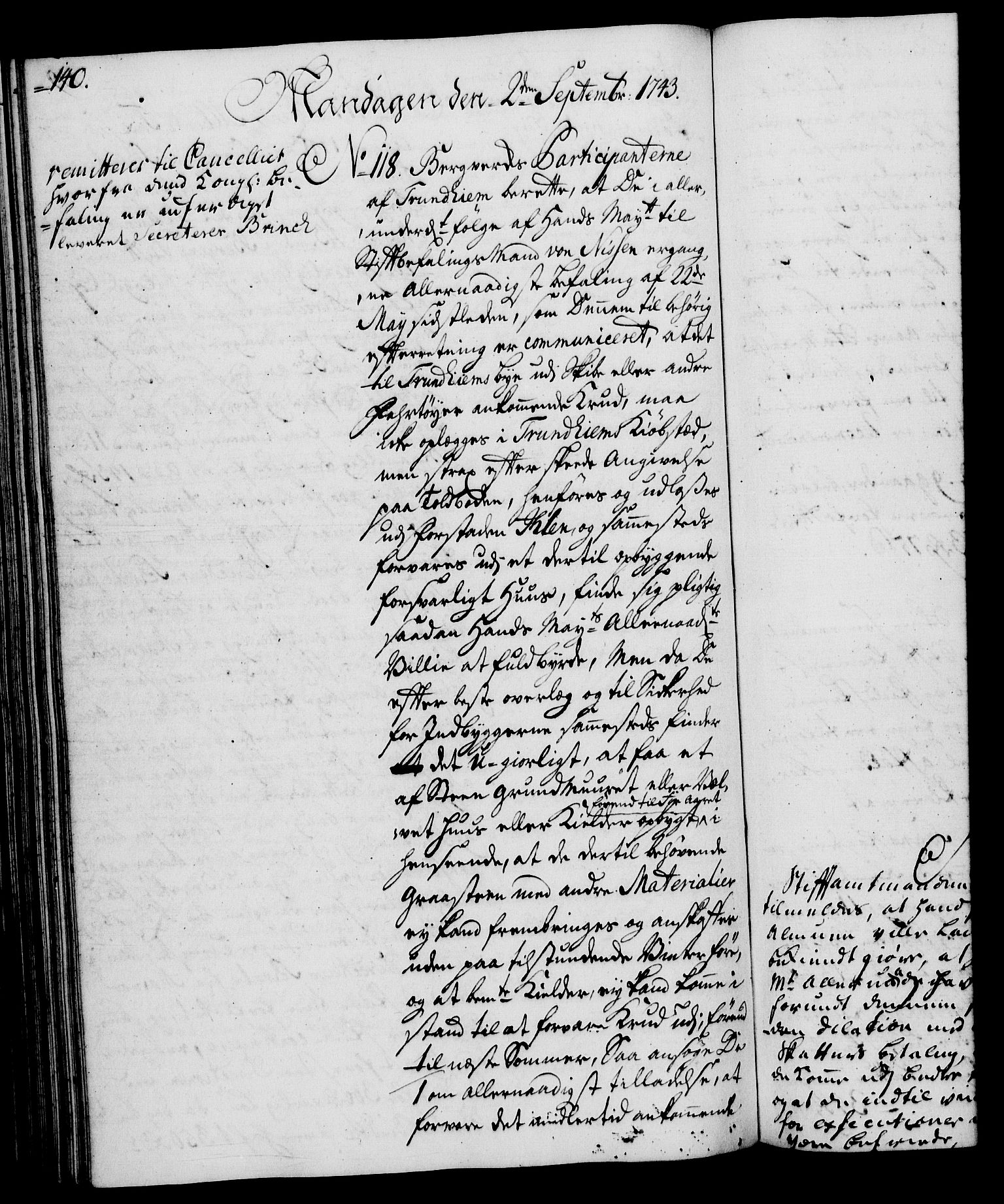 Rentekammeret, Kammerkanselliet, RA/EA-3111/G/Gh/Gha/L0025: Norsk ekstraktmemorialprotokoll (merket RK 53.70), 1743-1744, p. 140