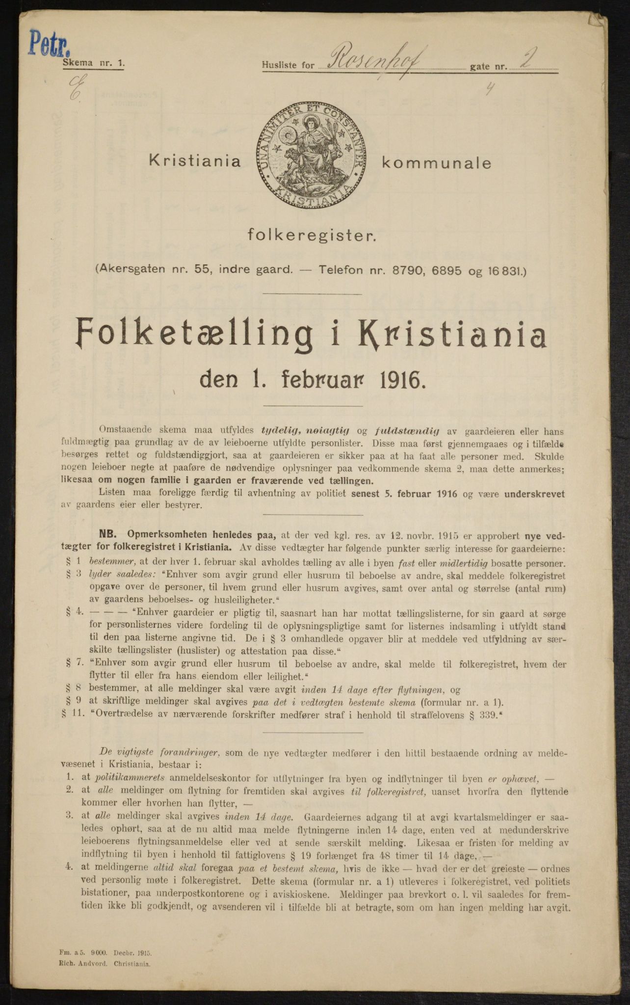 OBA, Municipal Census 1916 for Kristiania, 1916, p. 85833