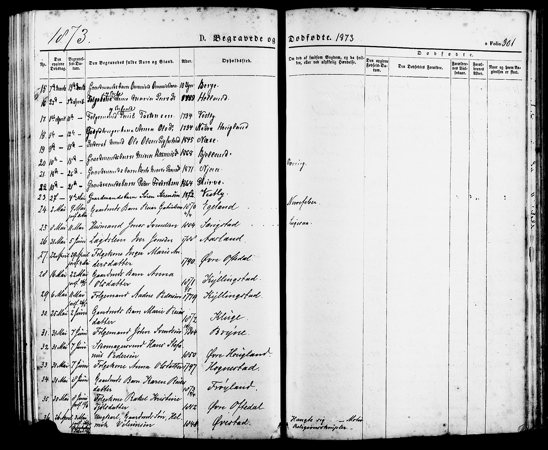 Lye sokneprestkontor, AV/SAST-A-101794/001/30BA/L0008: Parish register (official) no. A 7, 1872-1881, p. 301