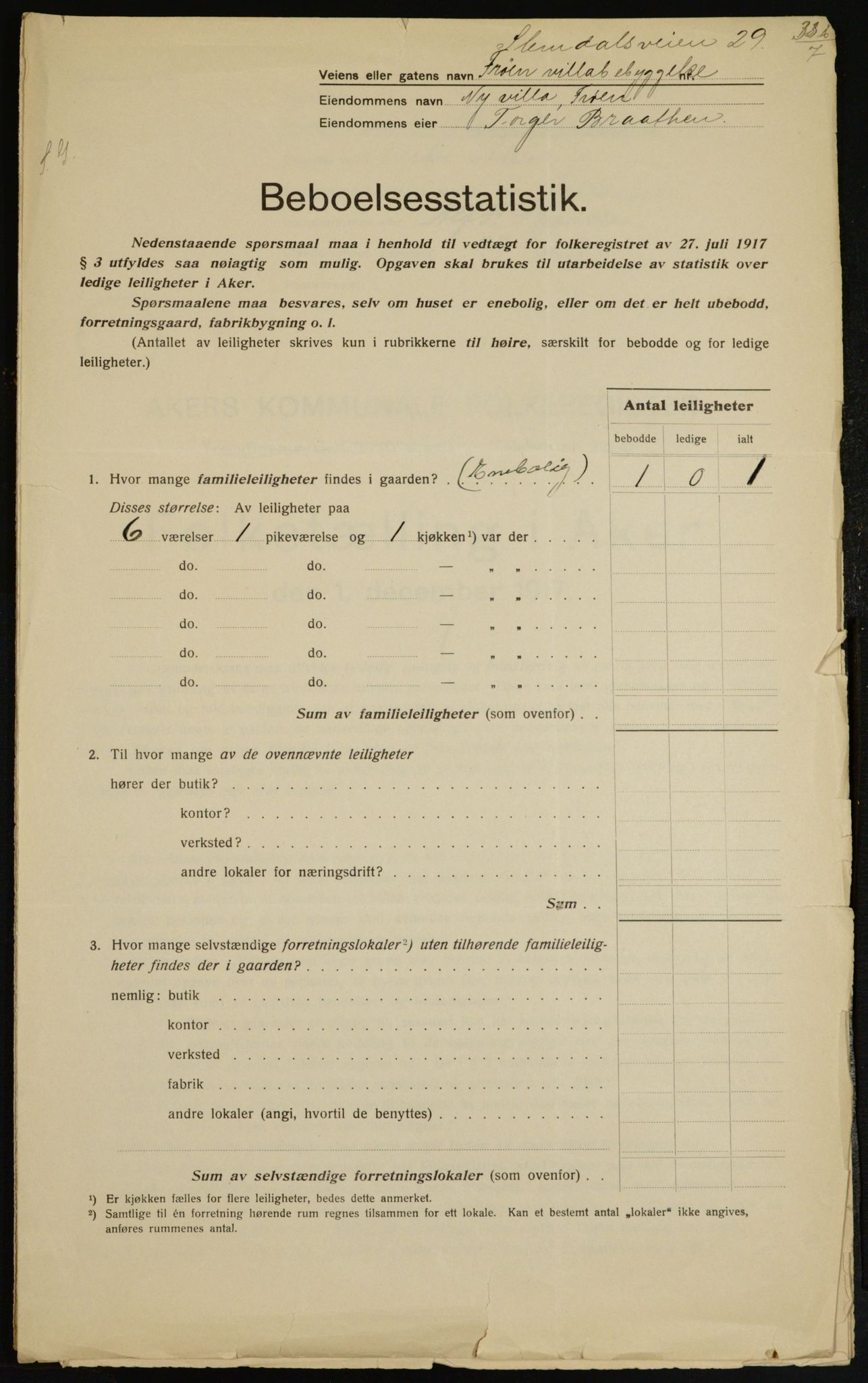 OBA, Municipal Census 1917 for Aker, 1917, p. 9582