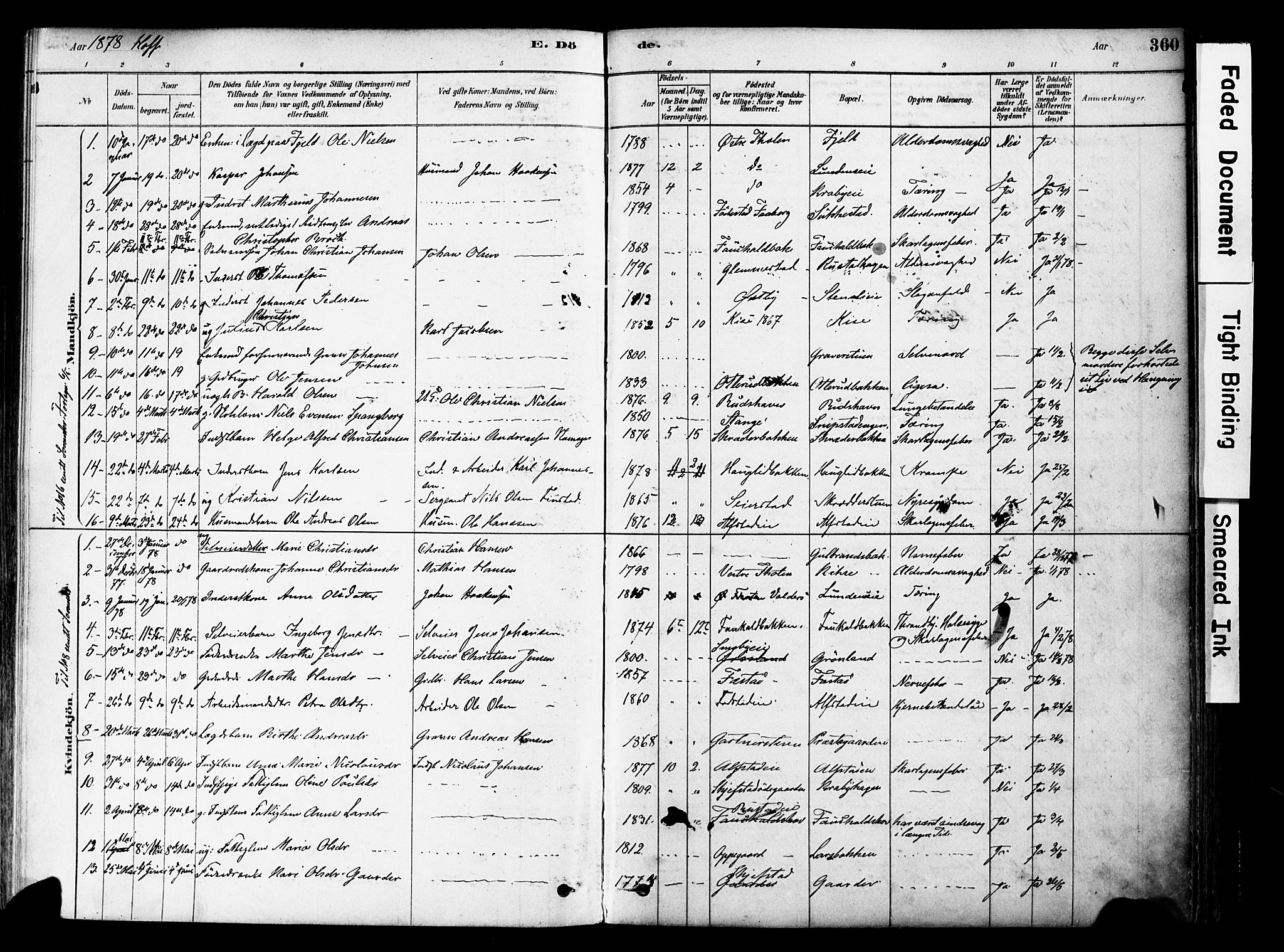 Østre Toten prestekontor, SAH/PREST-104/H/Ha/Haa/L0006: Parish register (official) no. 6 /1, 1878-1896, p. 360