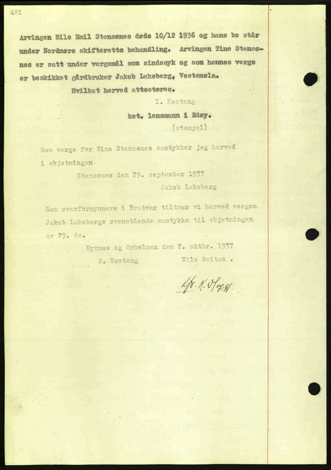 Nordmøre sorenskriveri, AV/SAT-A-4132/1/2/2Ca: Mortgage book no. A82, 1937-1938, Diary no: : 2641/1937